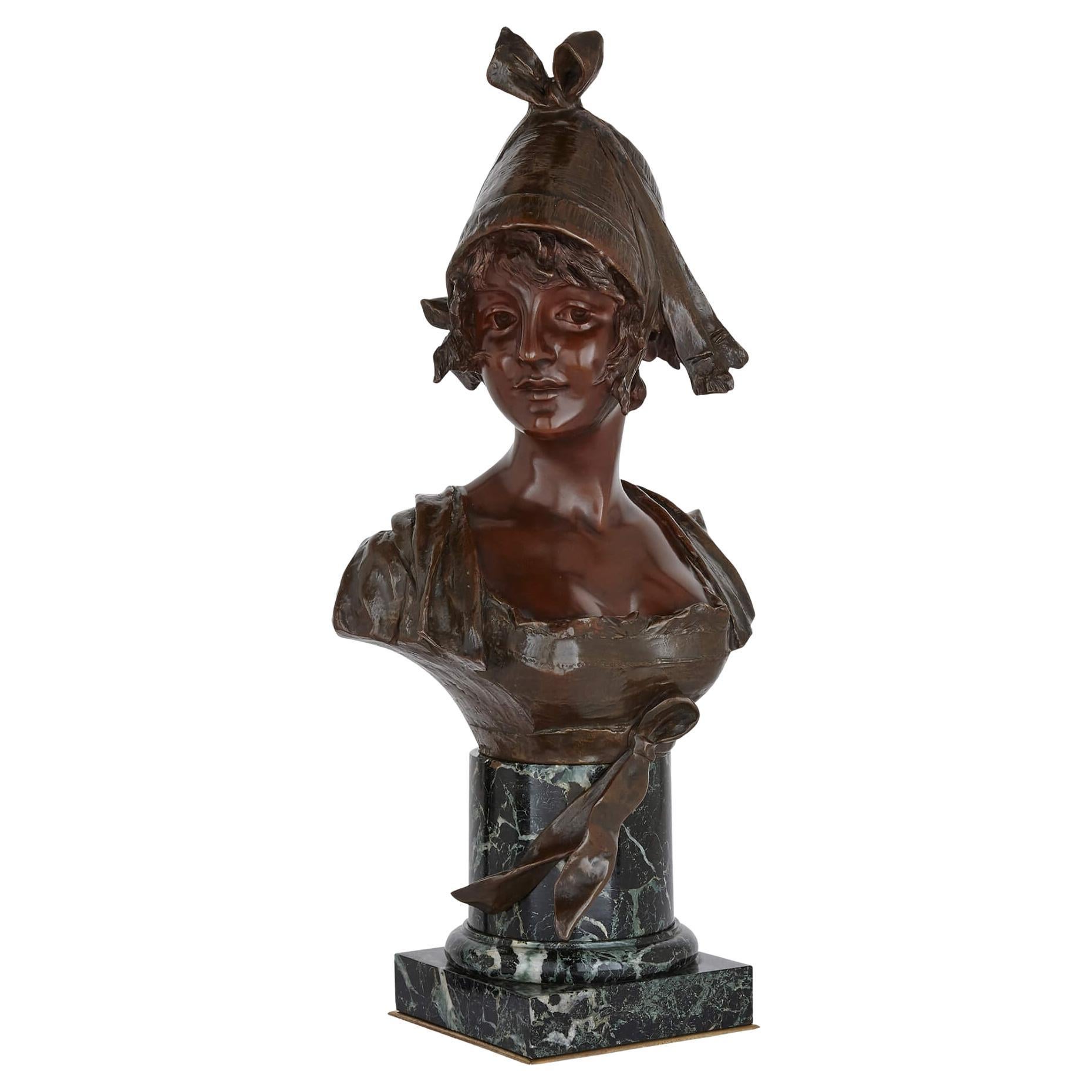Busto de bronce sobre zócalo de mármol de Georges Van der Straeten