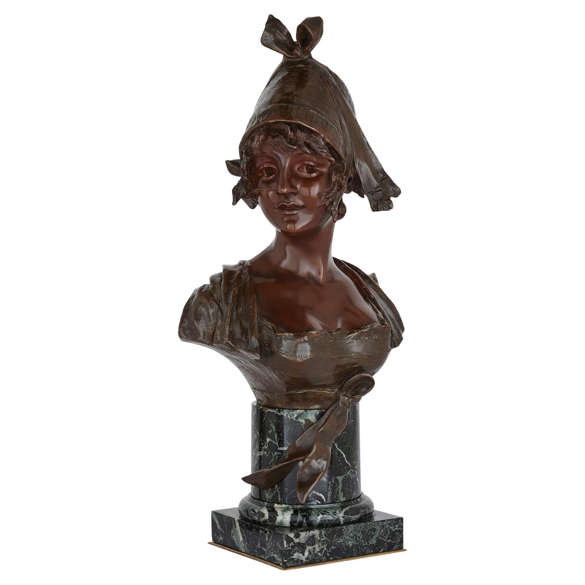 Bronze Bust on Marble Plinth by Georges Van der Straeten For Sale