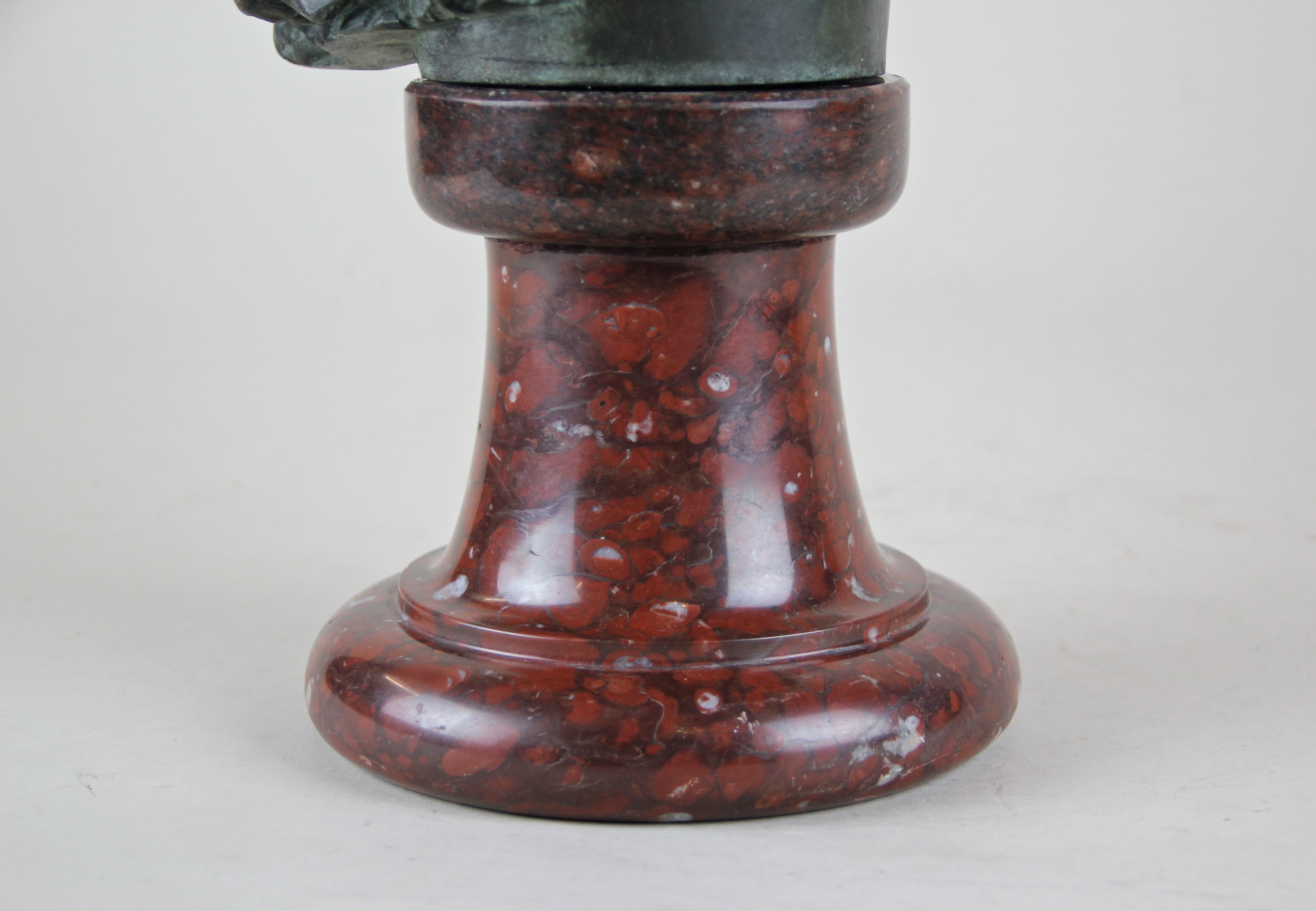 Bronze Bust on Red Marble Base by J. A. Injalbert Art Nouveau France, circa 1900 4