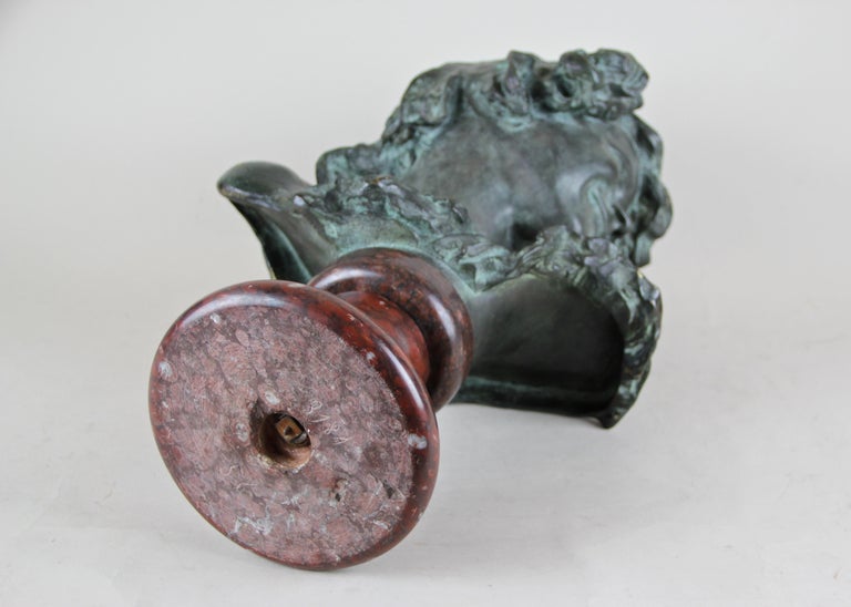 Bronze Bust on Red Marble Base by J. A. Injalbert Art Nouveau France, circa 1900 For Sale 7