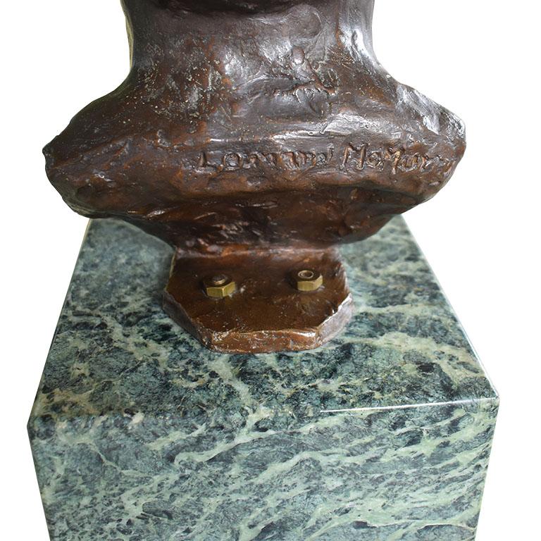 Bronze Bust Sculpture Att. Will Rogers on Green Stone Base by Leonard McMurry In Excellent Condition For Sale In Oklahoma City, OK