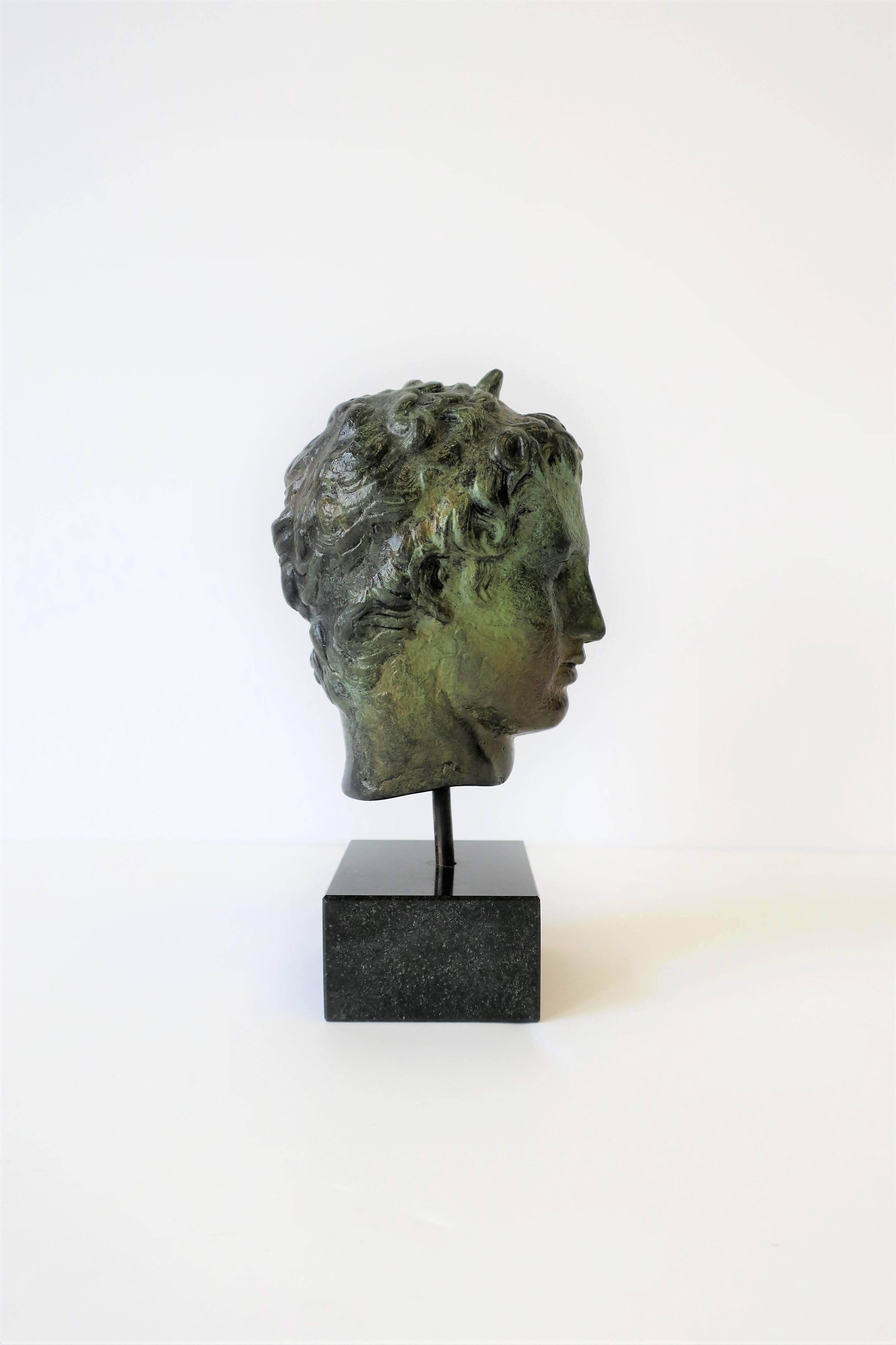 Classical Roman Bronze Bust Sculpture on Black Marble Base