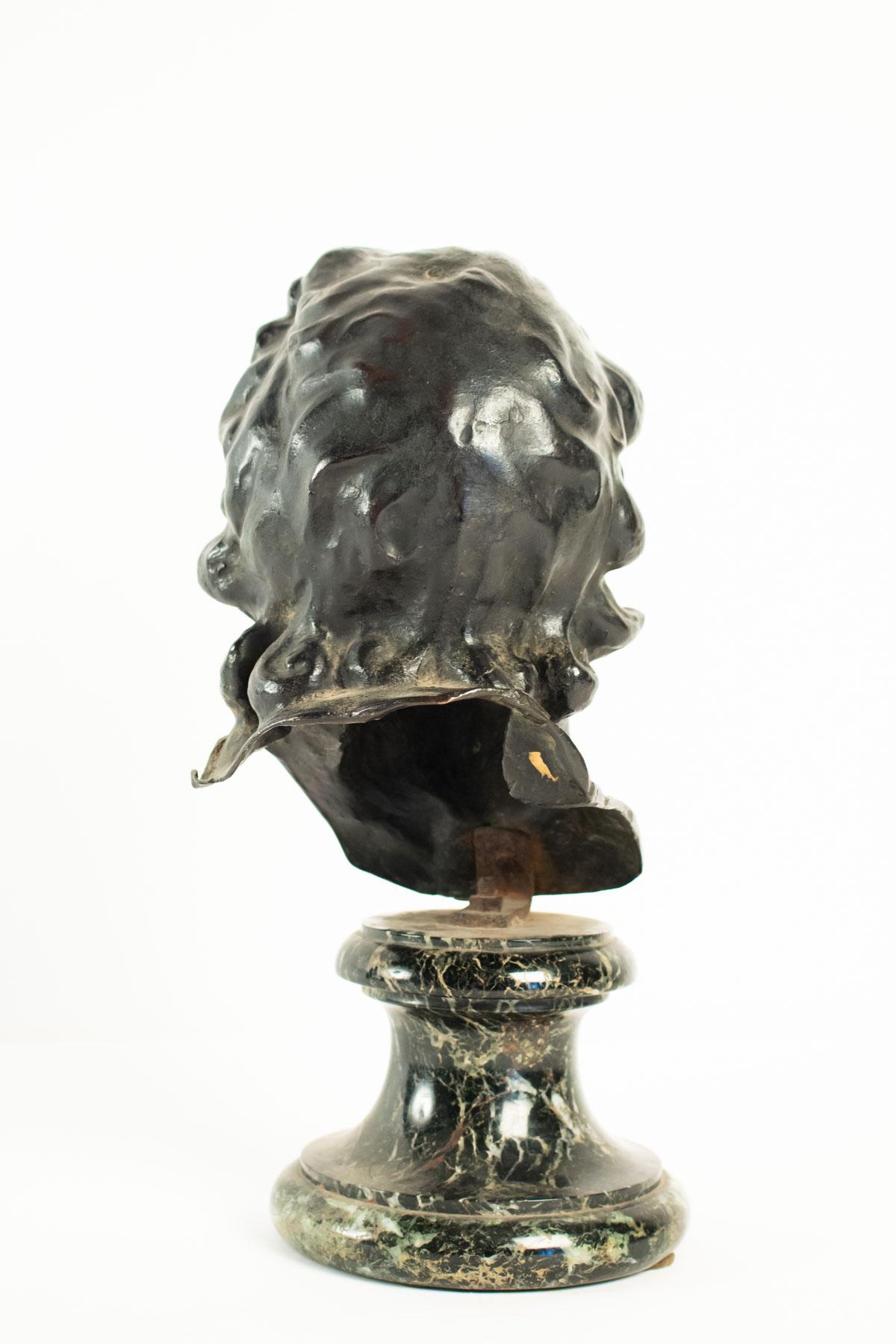 Bronze Bust with a Base of Sea Green Marble, 19th Century, Period Neoclassical In Good Condition In Saint-Ouen, FR