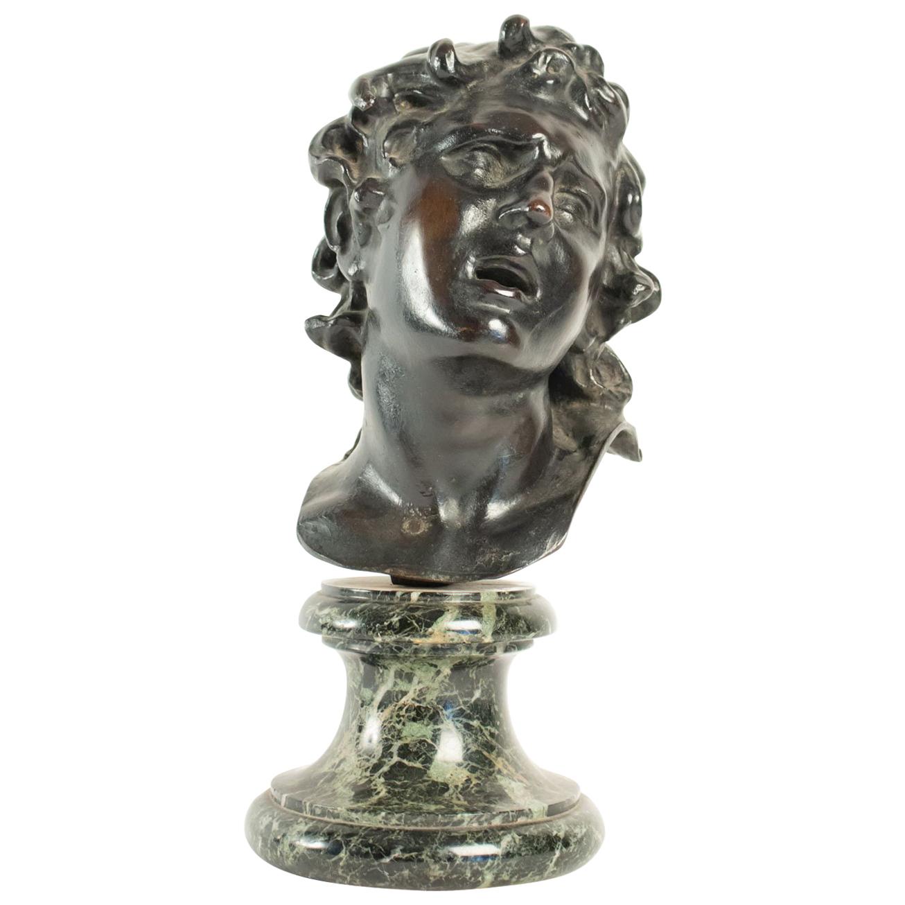 Bronze Bust with a Base of Sea Green Marble, 19th Century, Period Neoclassical