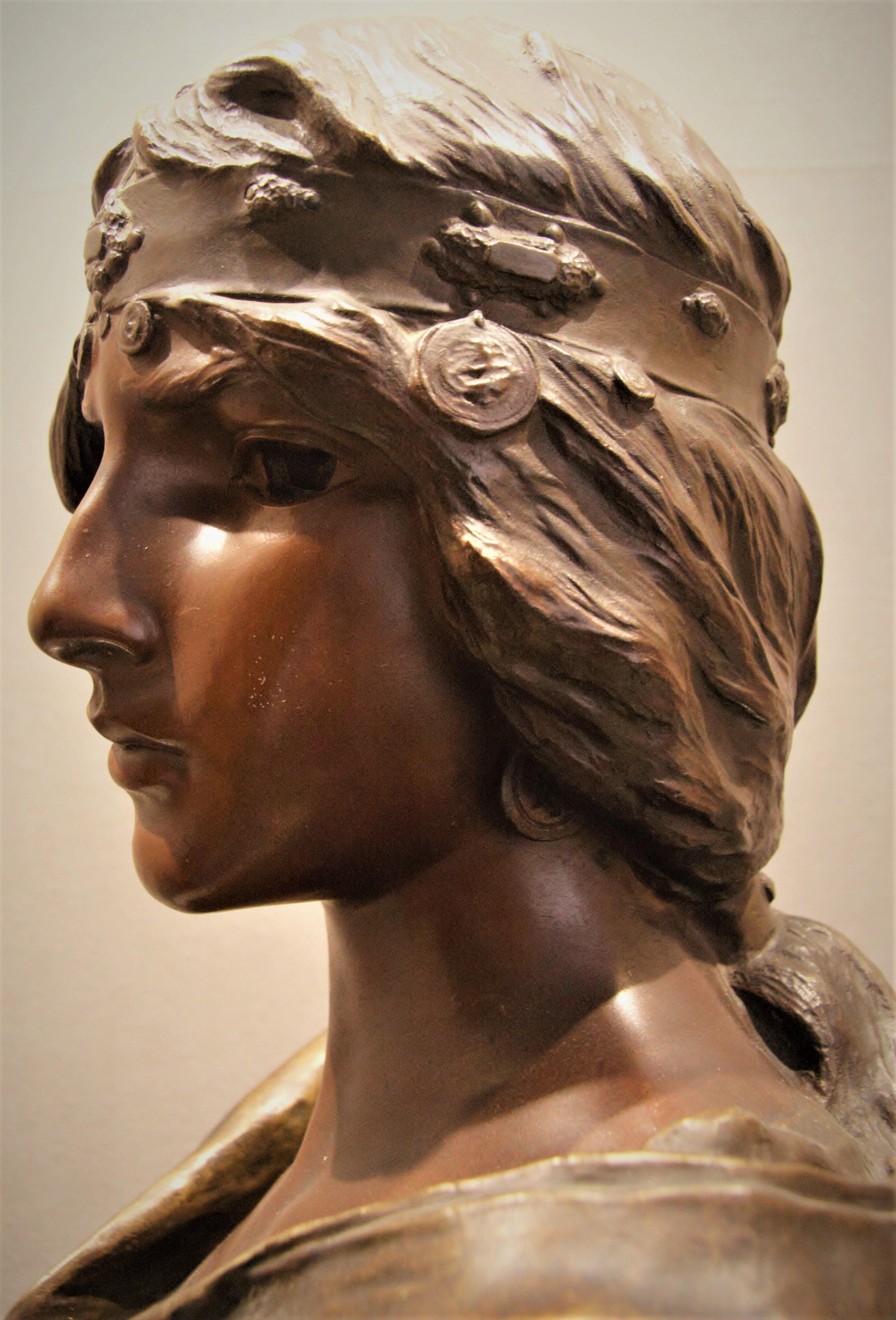 French Bronze Buste Signed Emmanuel Villanus, La Sybille For Sale