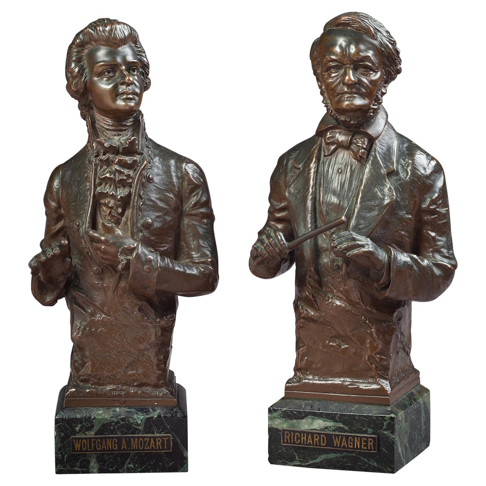 Bronzebüsten von Richard Wagner und Wolfgang A. Mozart, von Carl Kauba 1865-1922