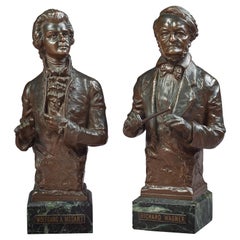Bronze Busts of Richard Wagner and Wolfgang A. Mozart, by Carl Kauba 1865-1922