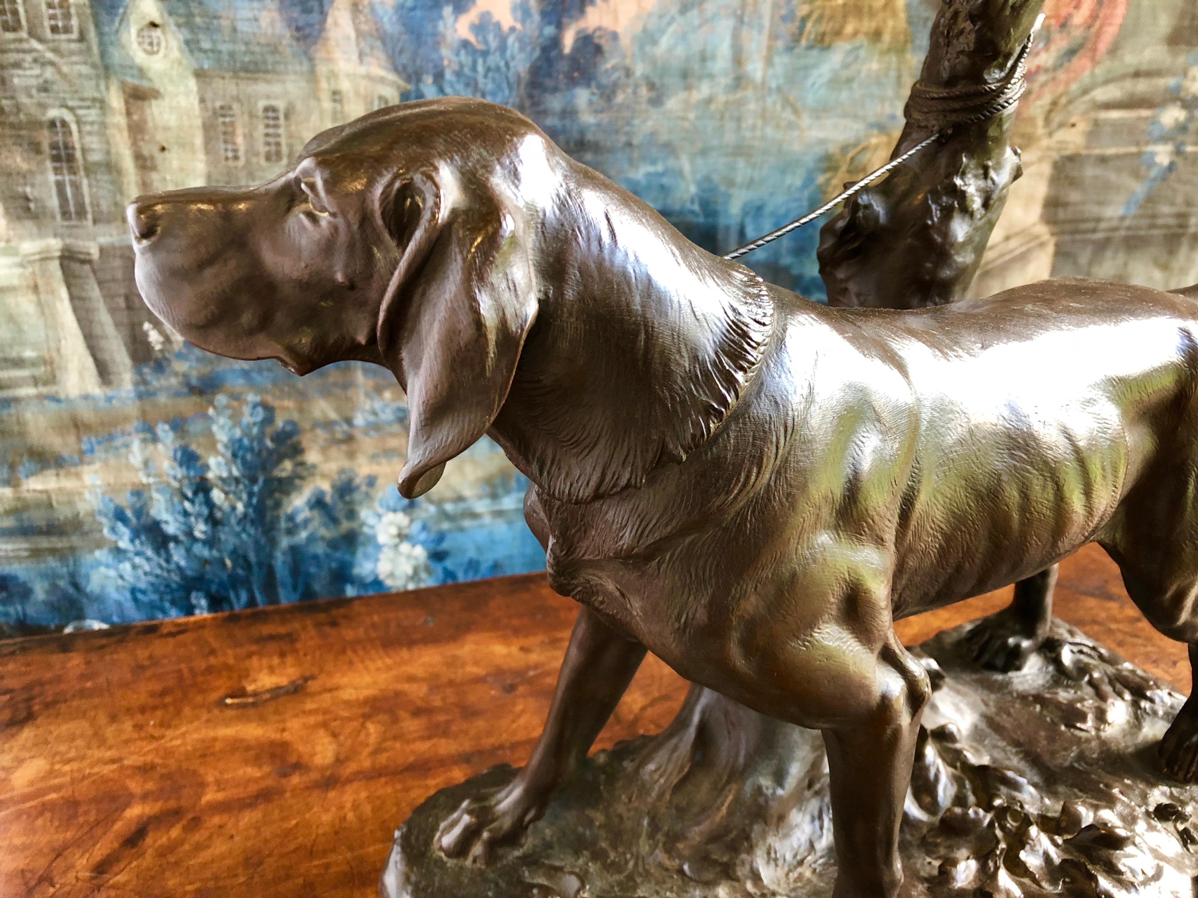 French Bronze by Augustus Cain, Hunting Dog, 19th Century