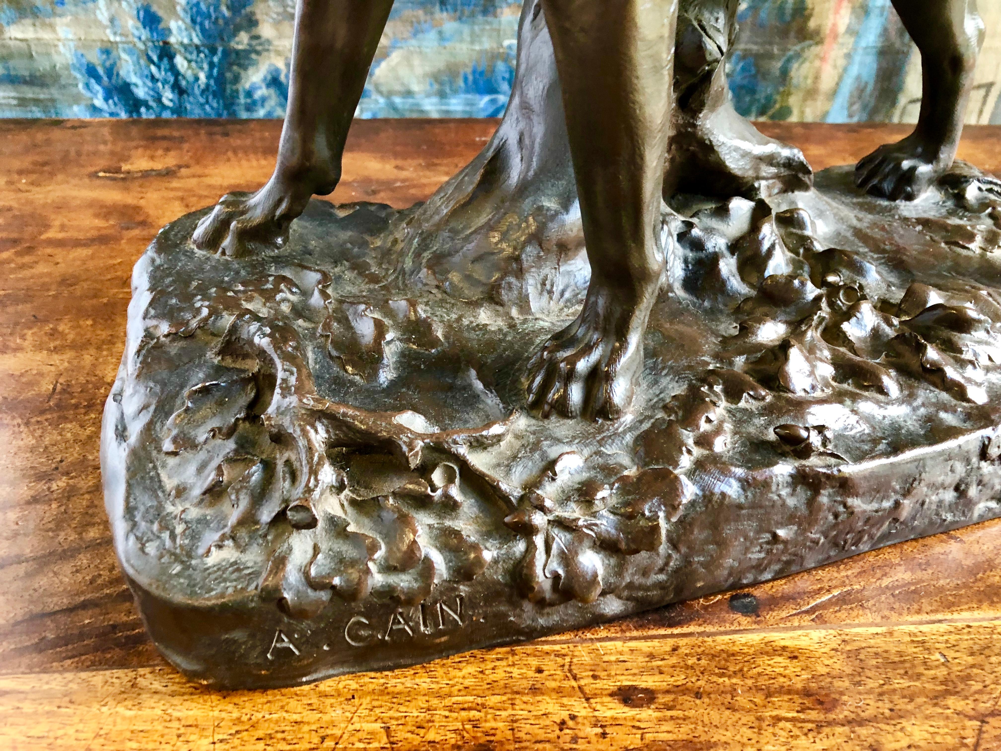 Bronze by Augustus Cain, Hunting Dog, 19th Century In Good Condition In Doylestown, PA