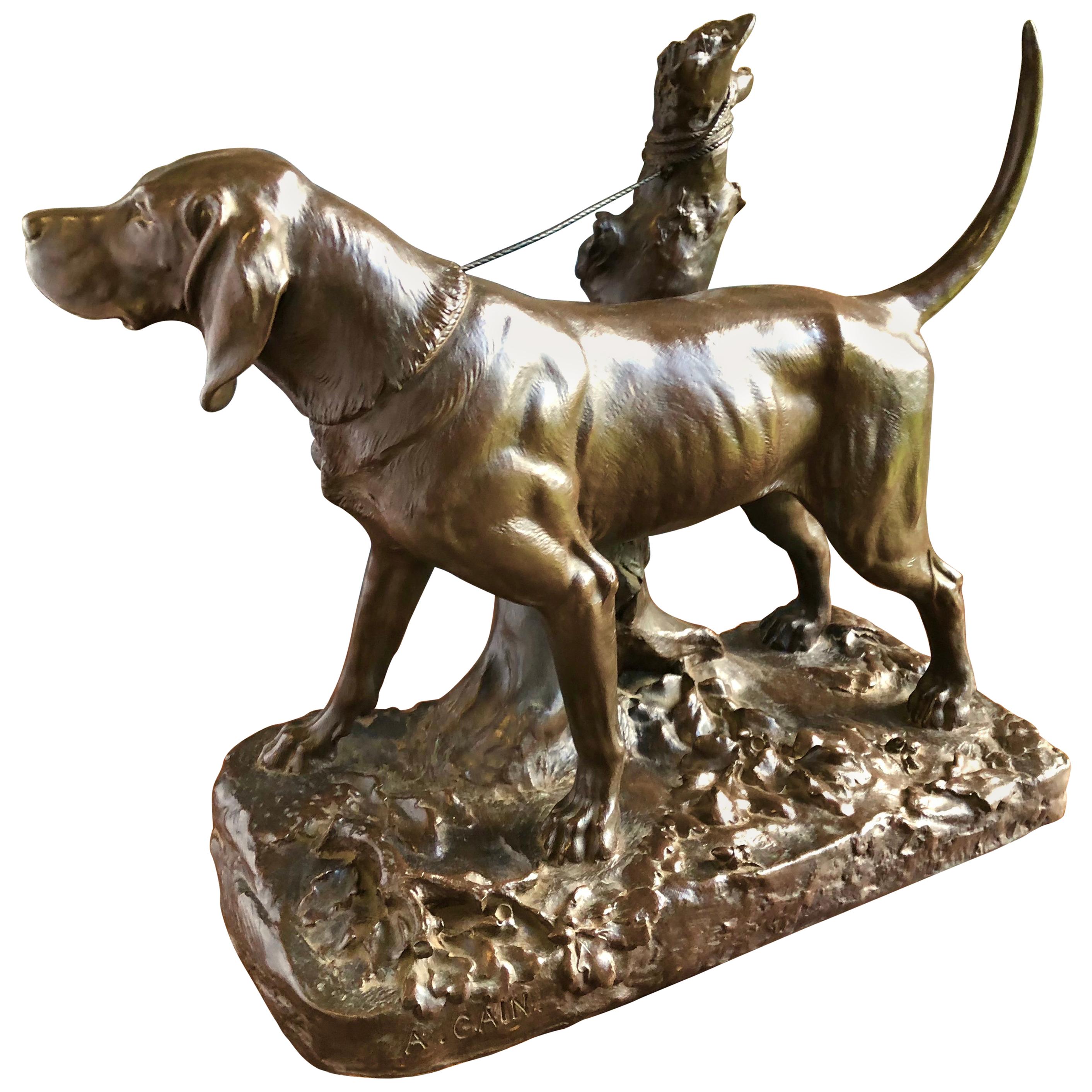 Bronze by Augustus Cain, Hunting Dog, 19th Century