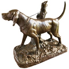 Antique Bronze by Augustus Cain, Hunting Dog, 19th Century