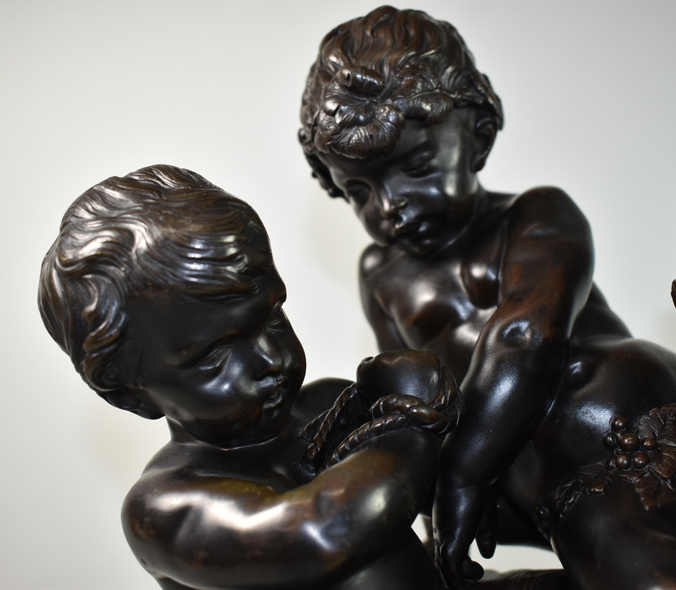 Bronze by Henri Picard Rococo Style Statue Children / Cherubs and Goat For Sale 1