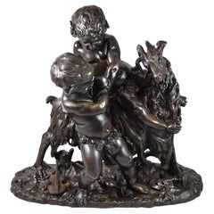Bronze by Henri Picard Rococo Style Statue Children / Cherubs and Goat