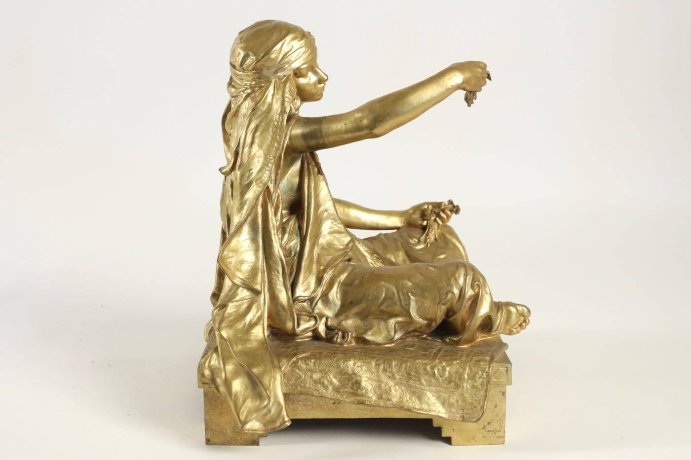 French Bronze by Louis Ernest Barrias, “Little Girl Seated”