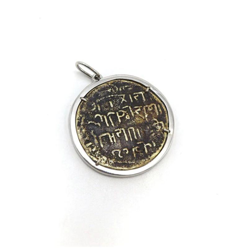 Bronze Byzantine Coin Pendant in 14K White Gold Mount In Good Condition For Sale In Venice, CA