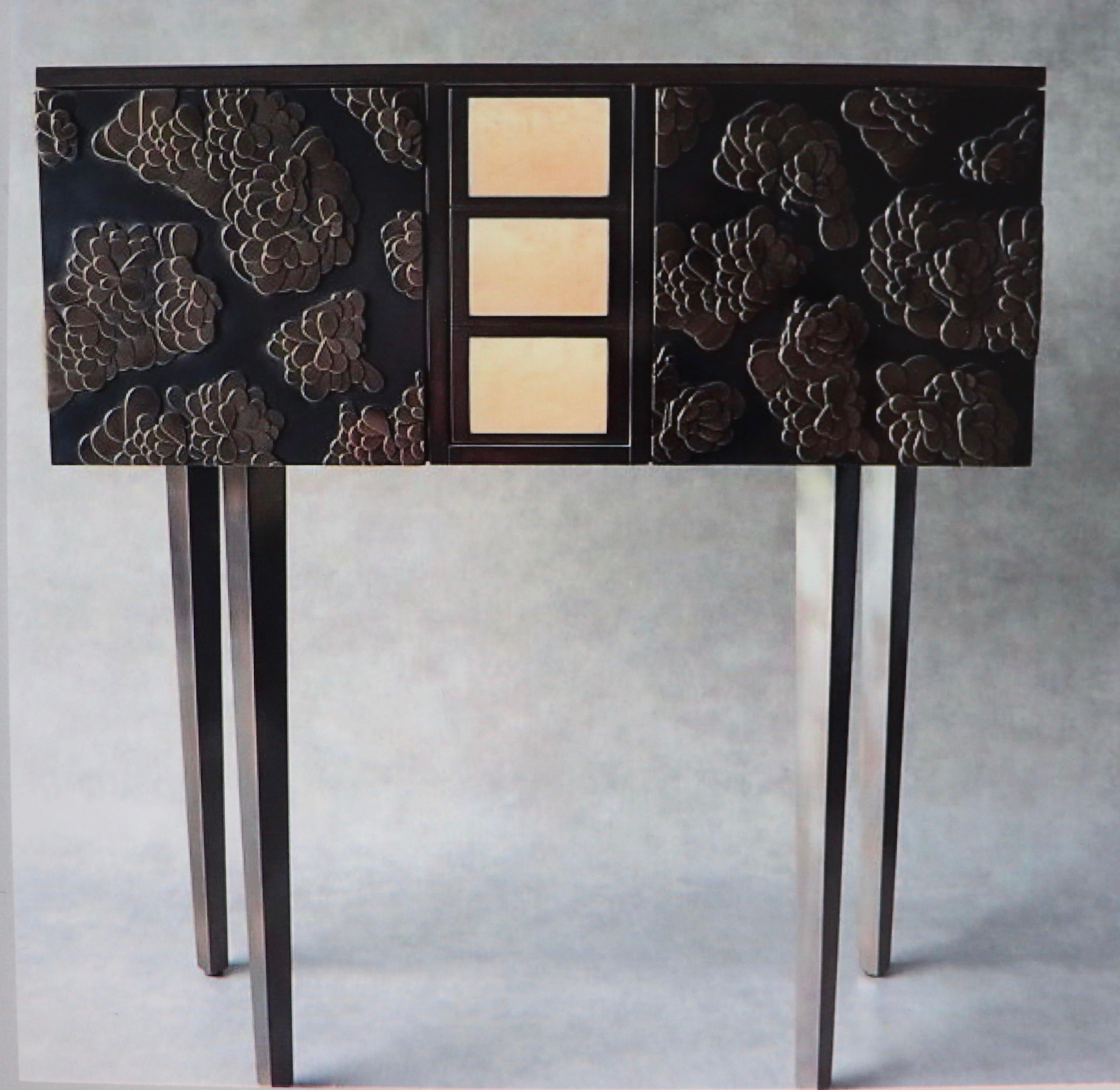 French Bronze Cabinet Floral Pattern by Frédérique Domergue - Limited Edition For Sale