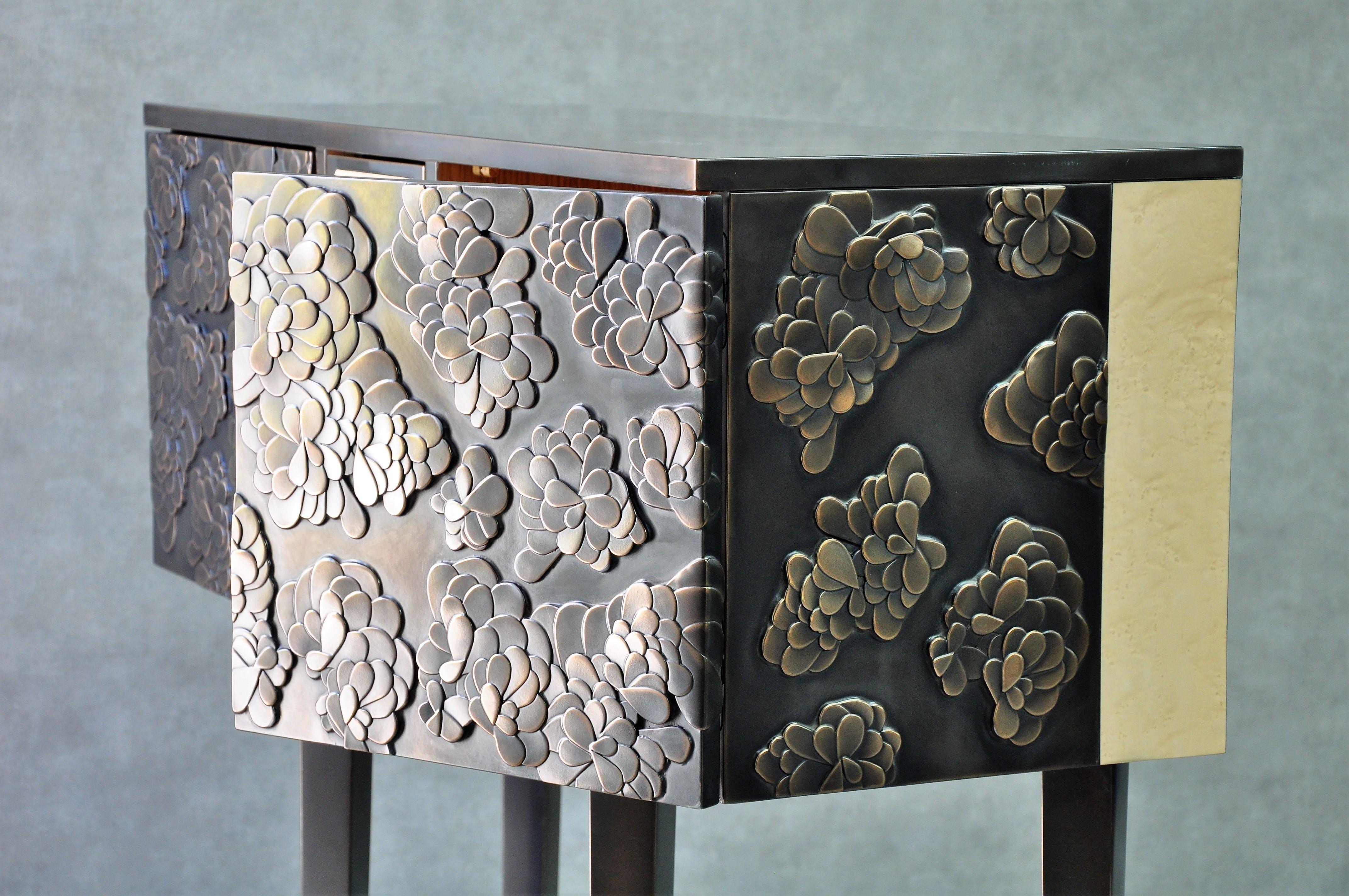 Bronze Cabinet Floral Pattern by Frédérique Domergue - Limited Edition In New Condition For Sale In PARIS, FR