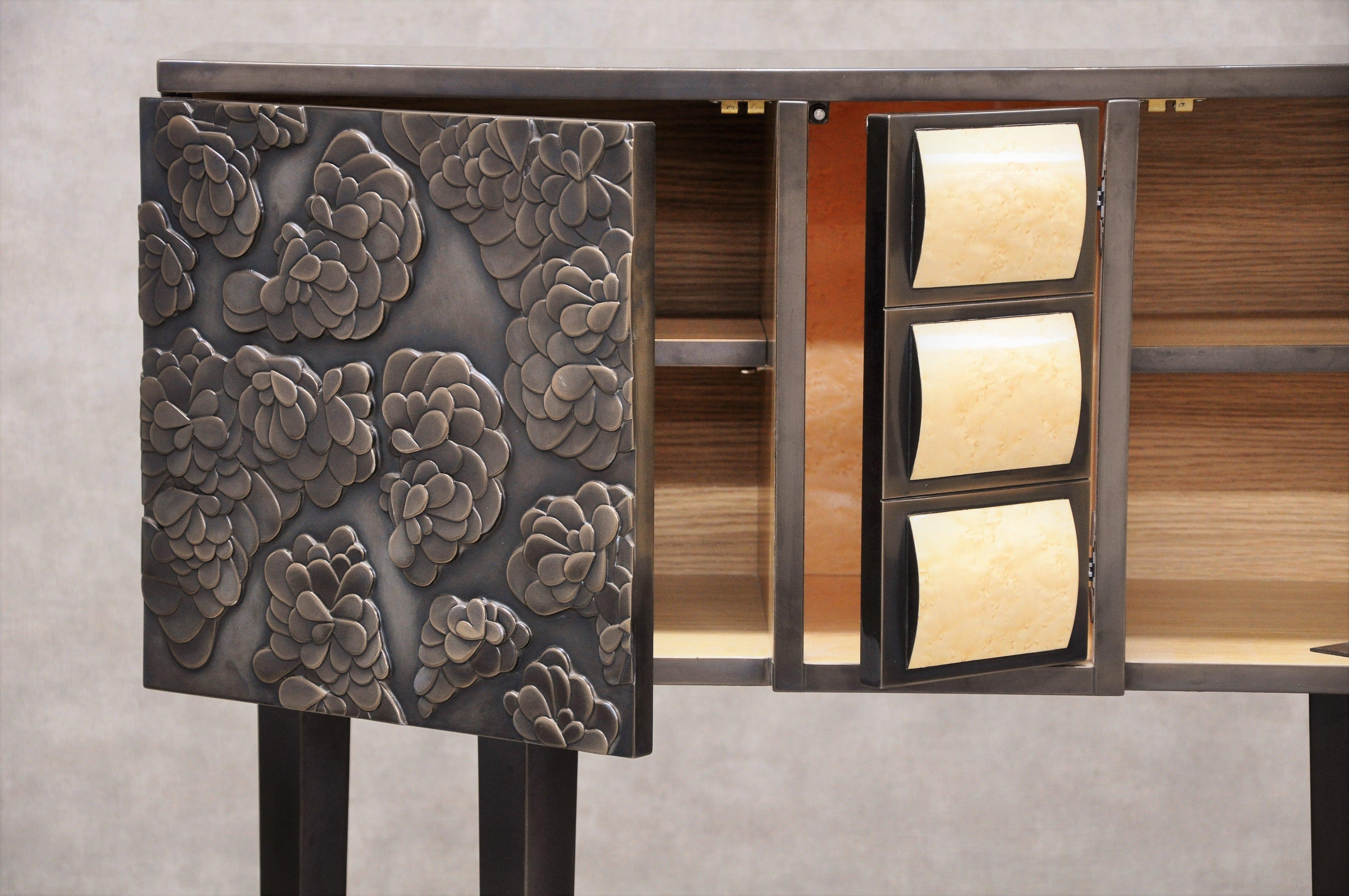 Bronze Cabinet Floral Pattern by Frédérique Domergue - Limited Edition For Sale 2