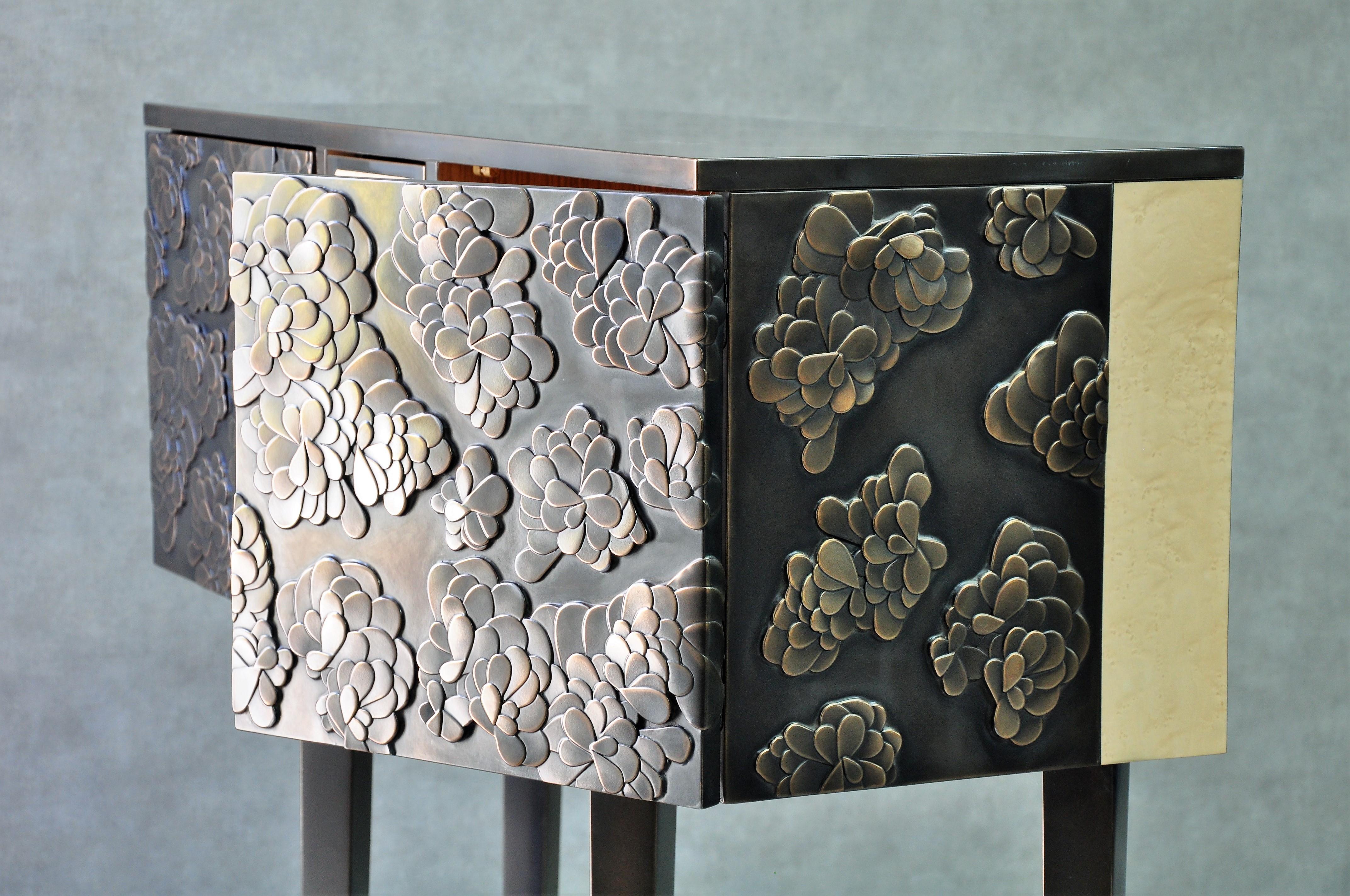 Bronze Cabinet Floral Pattern 'Contemporary, Limited Edition' For Sale 1