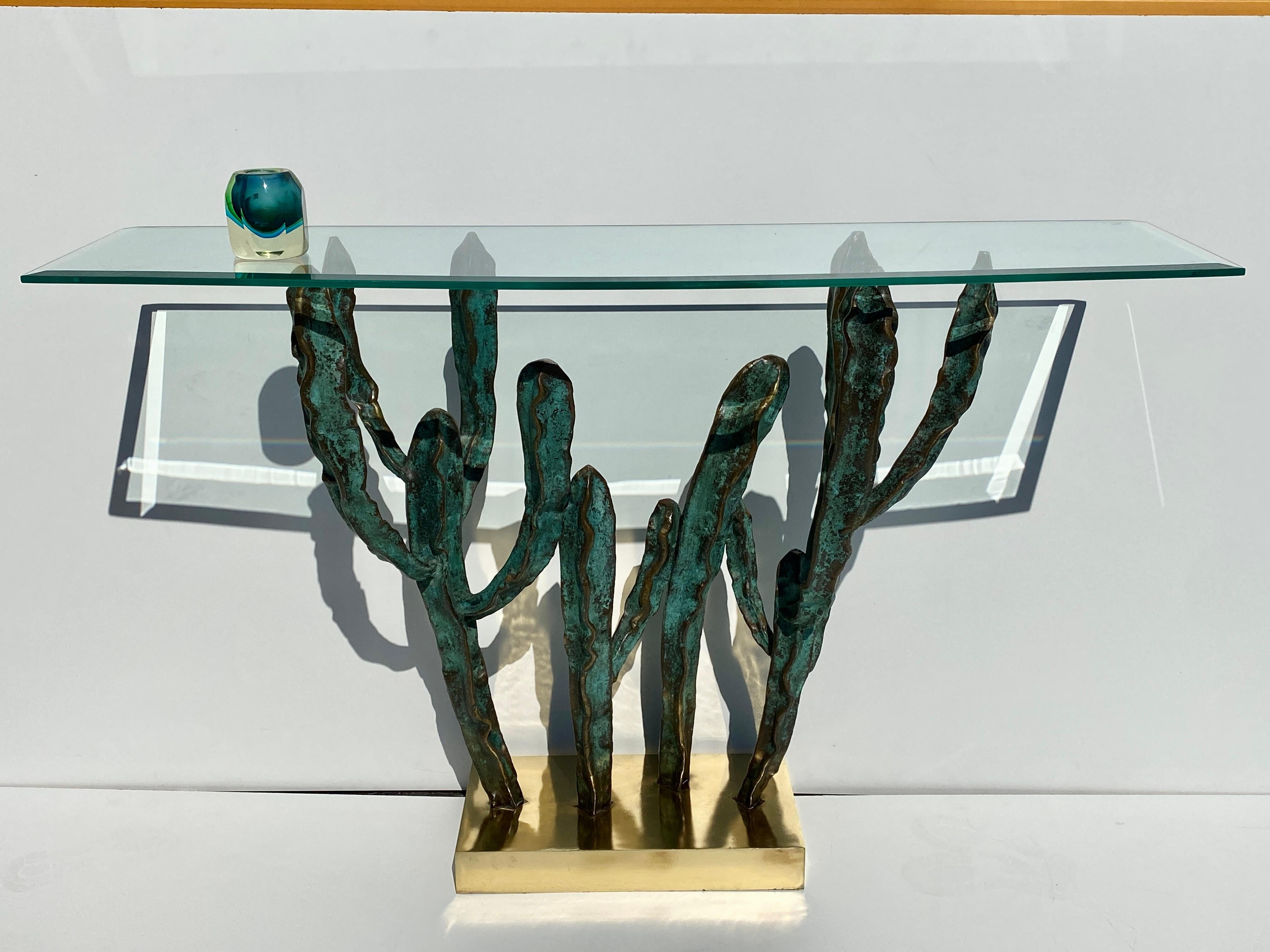 Bronze Cactus Sculpture / Console Table For Sale 6