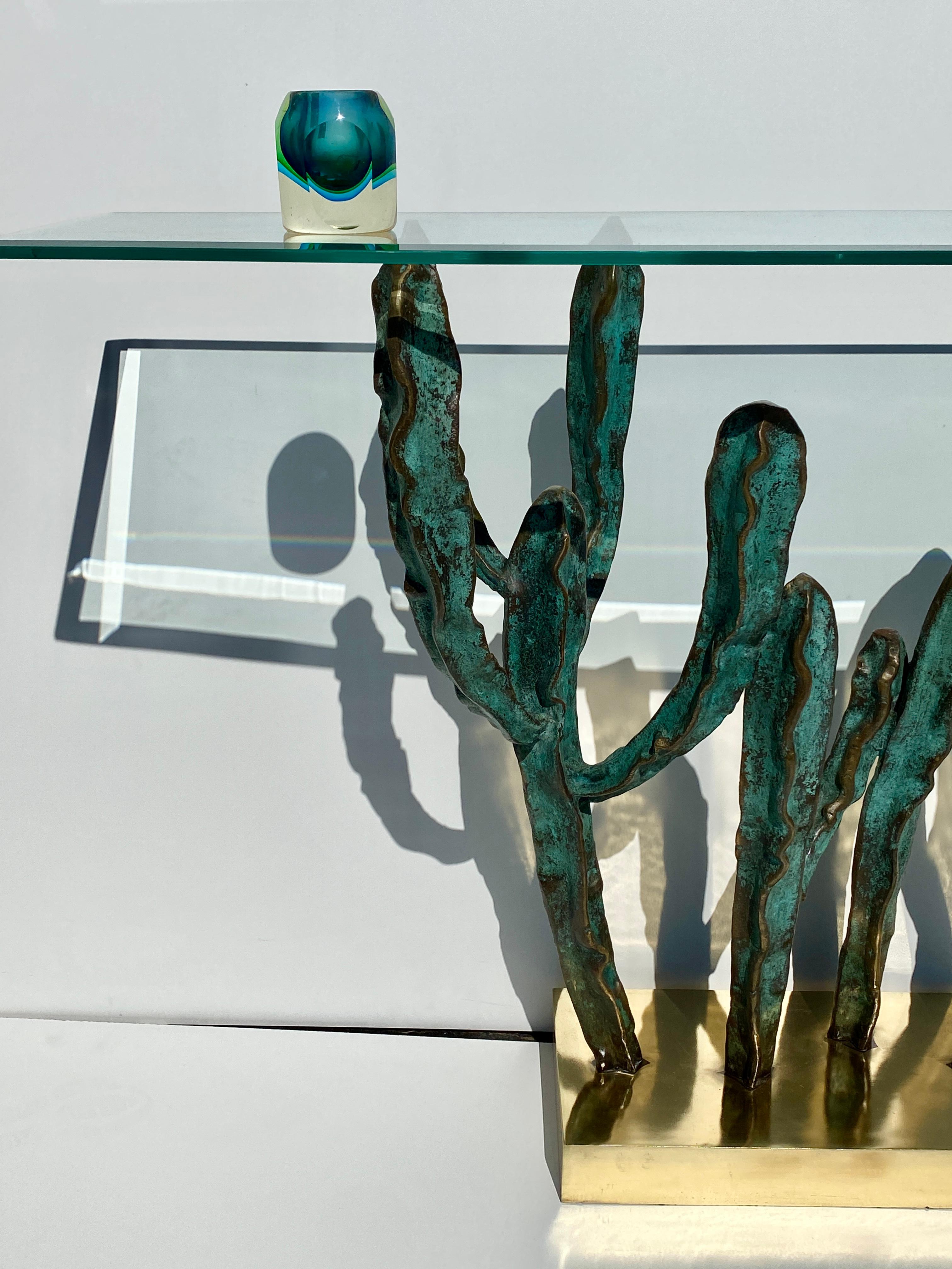 Bronze Cactus Sculpture / Console Table For Sale 9