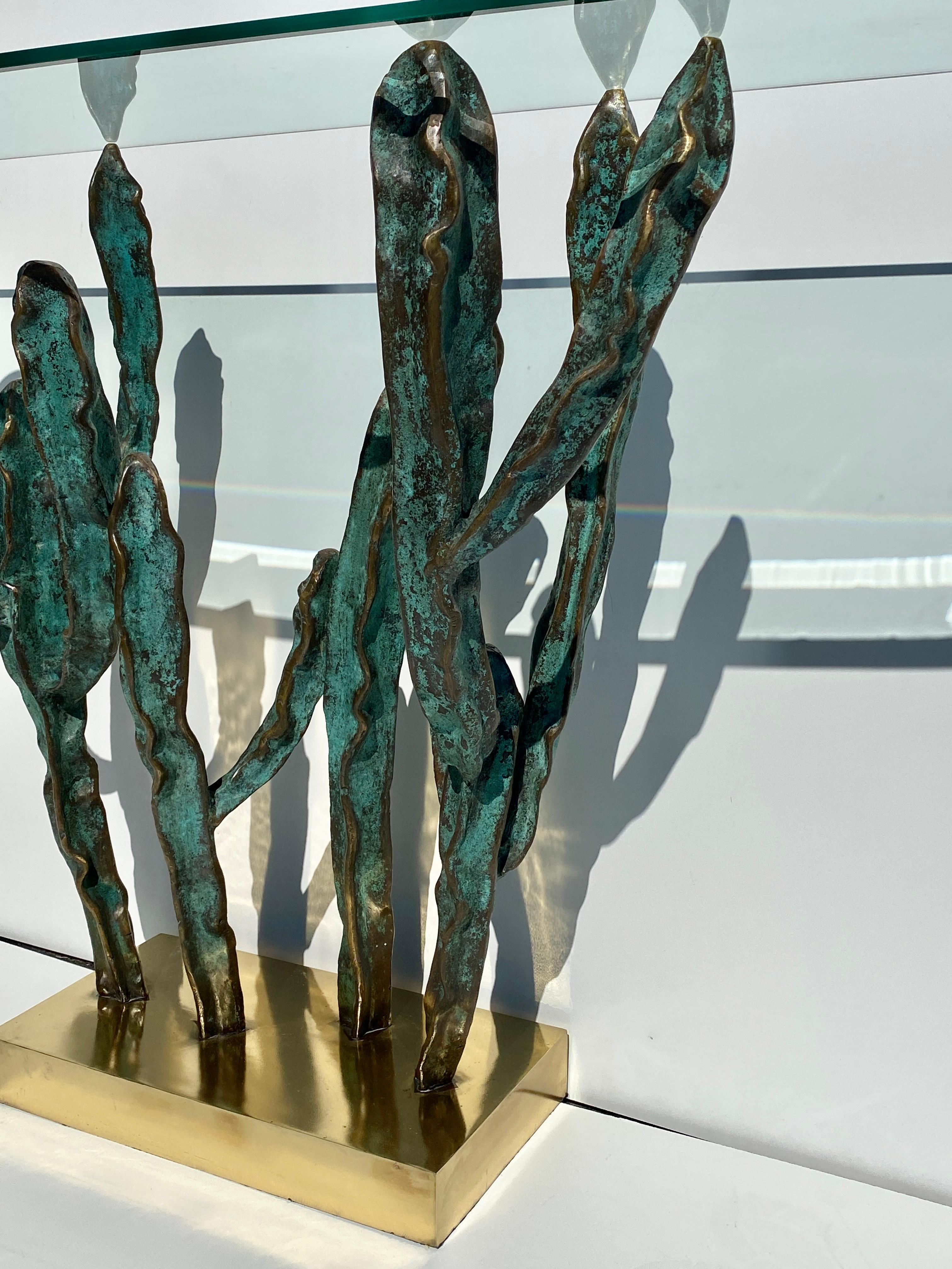 Bronze Cactus Sculpture / Console Table For Sale 11
