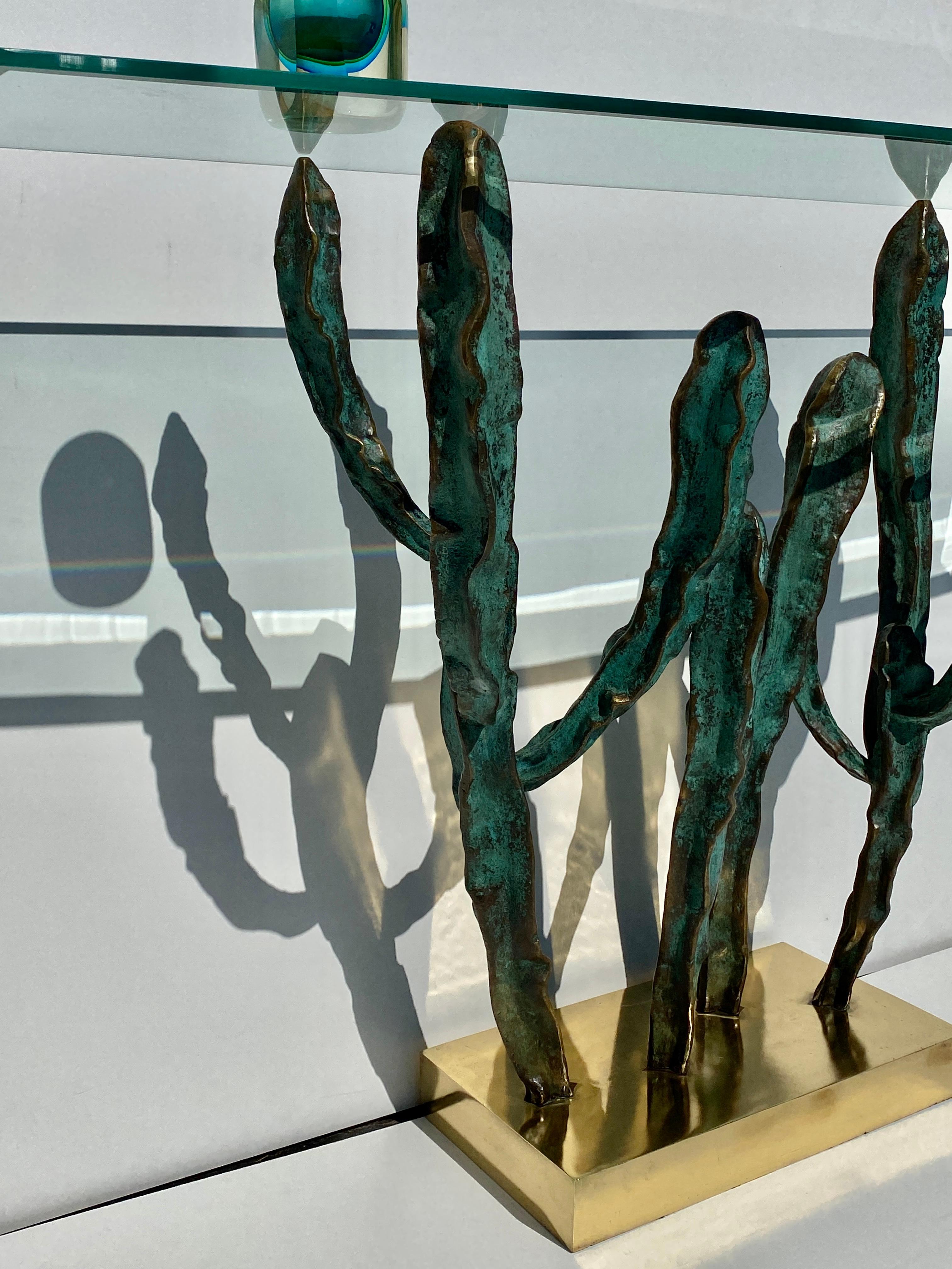 Bronze Cactus Sculpture / Console Table For Sale 12
