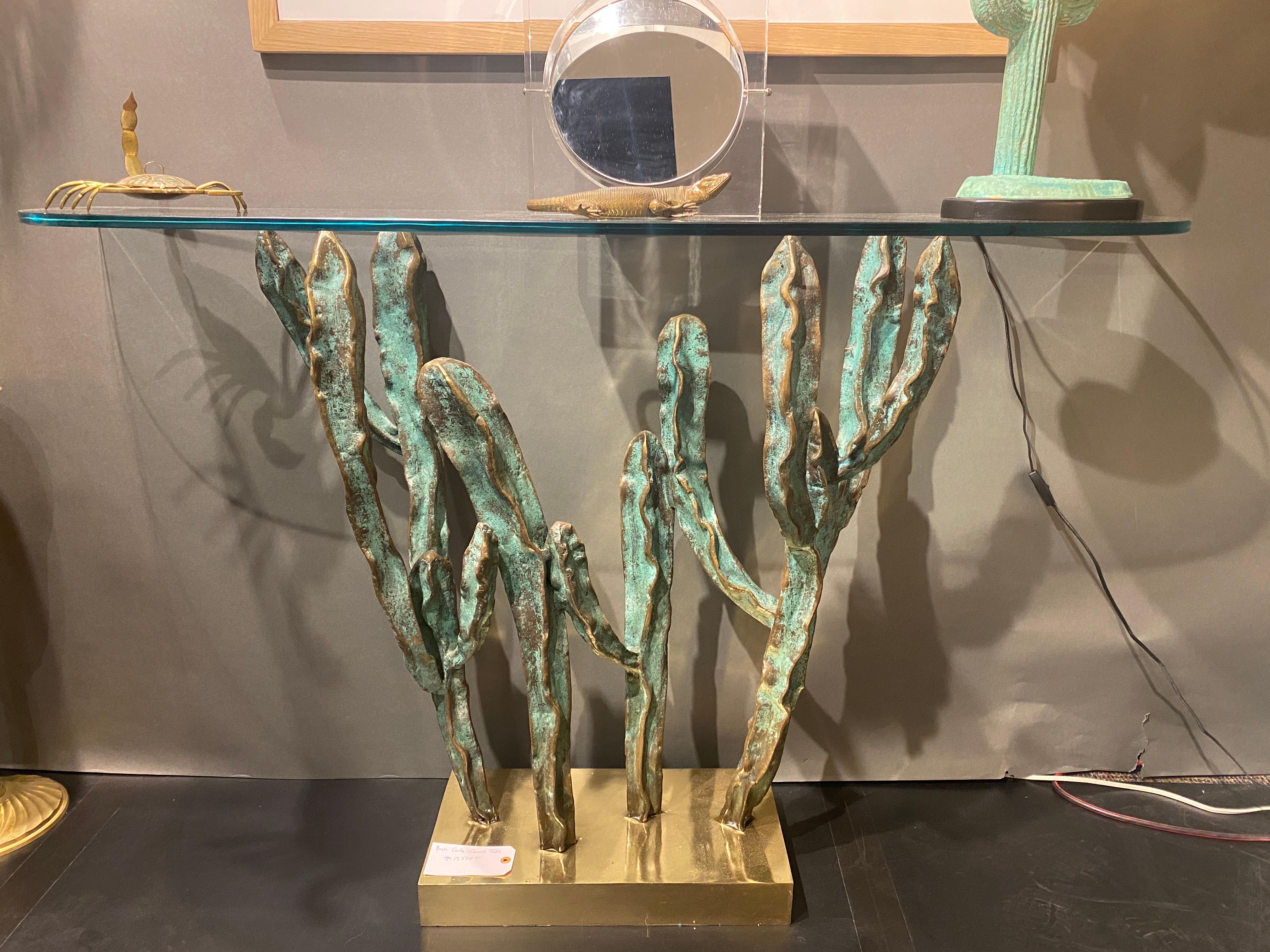 Bronze Cactus Sculpture / Console Table In Good Condition For Sale In North Hollywood, CA