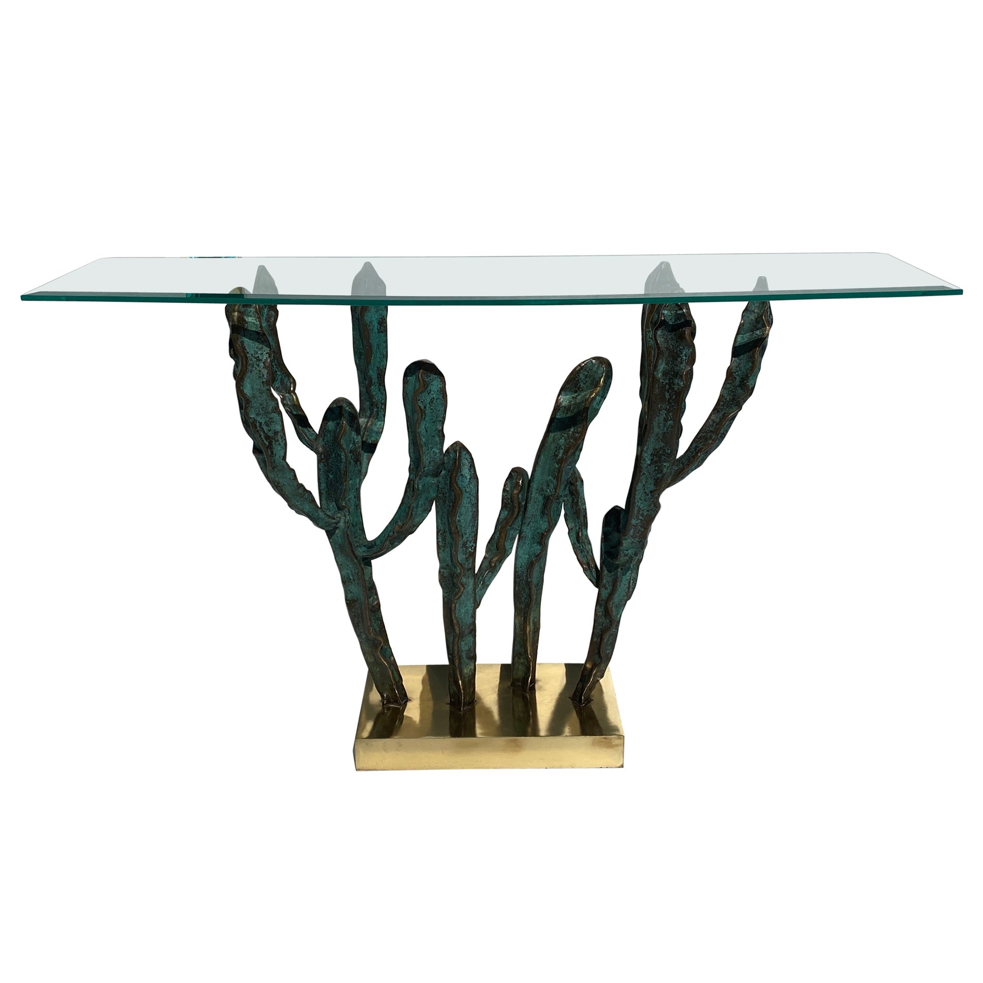 Scultura di cactus in bronzo / Tavolo da console in vendita
