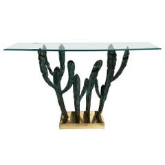 Bronze Cactus Sculpture / Console Table