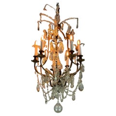 Bronze cage chandelier adorned with crystal pendants, circa 1880