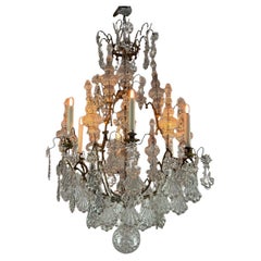 Antique Bronze Cage Chandelier Garnished With Pendants In The Shape Of A Peacock 1800