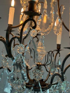 Bronze Cage Chandelier with Black Patina Decorated with Cut Crystal Pendants, Ar