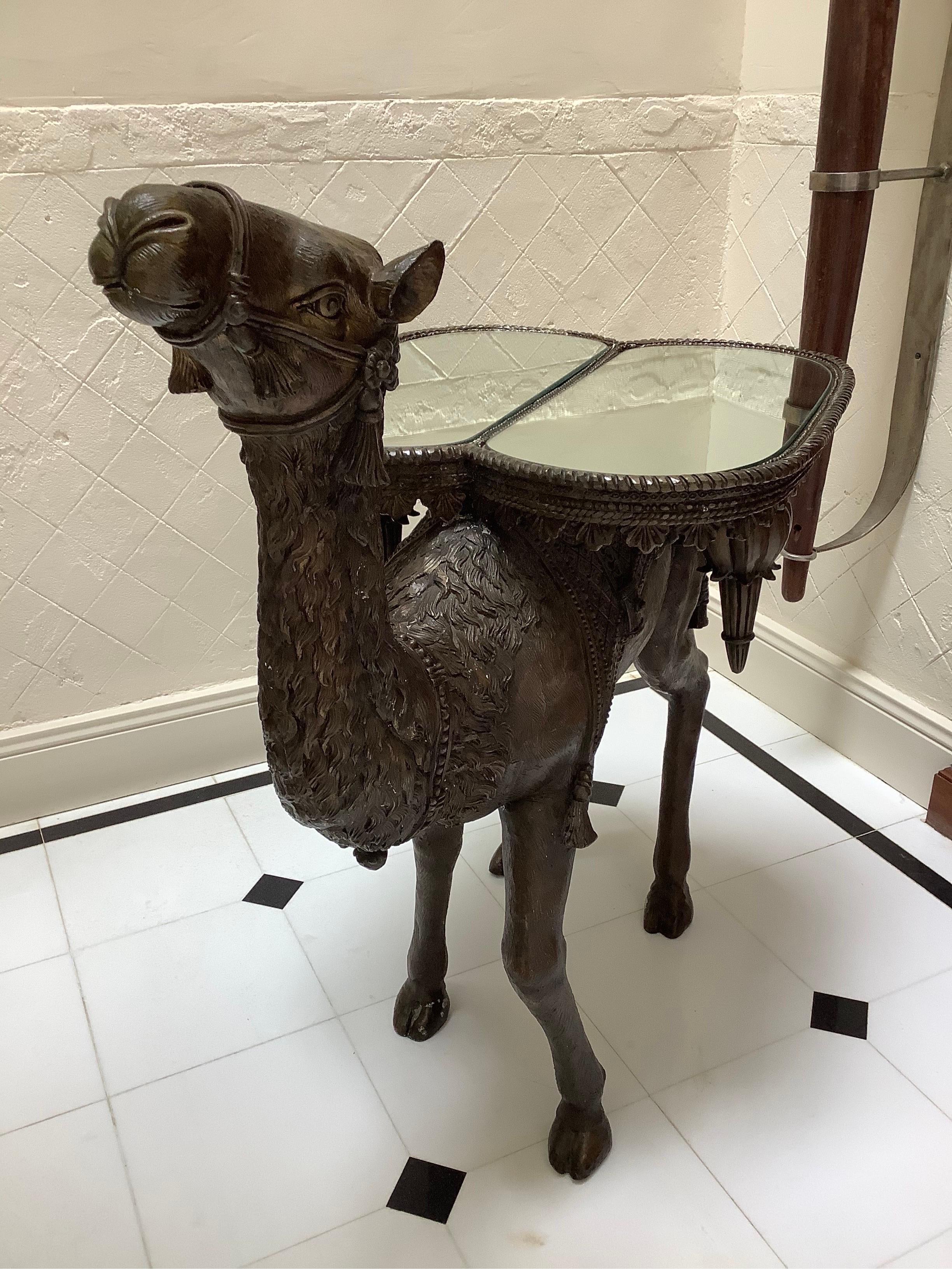 British Colonial Bronze Camel Sculpture Accent Cocktail Table