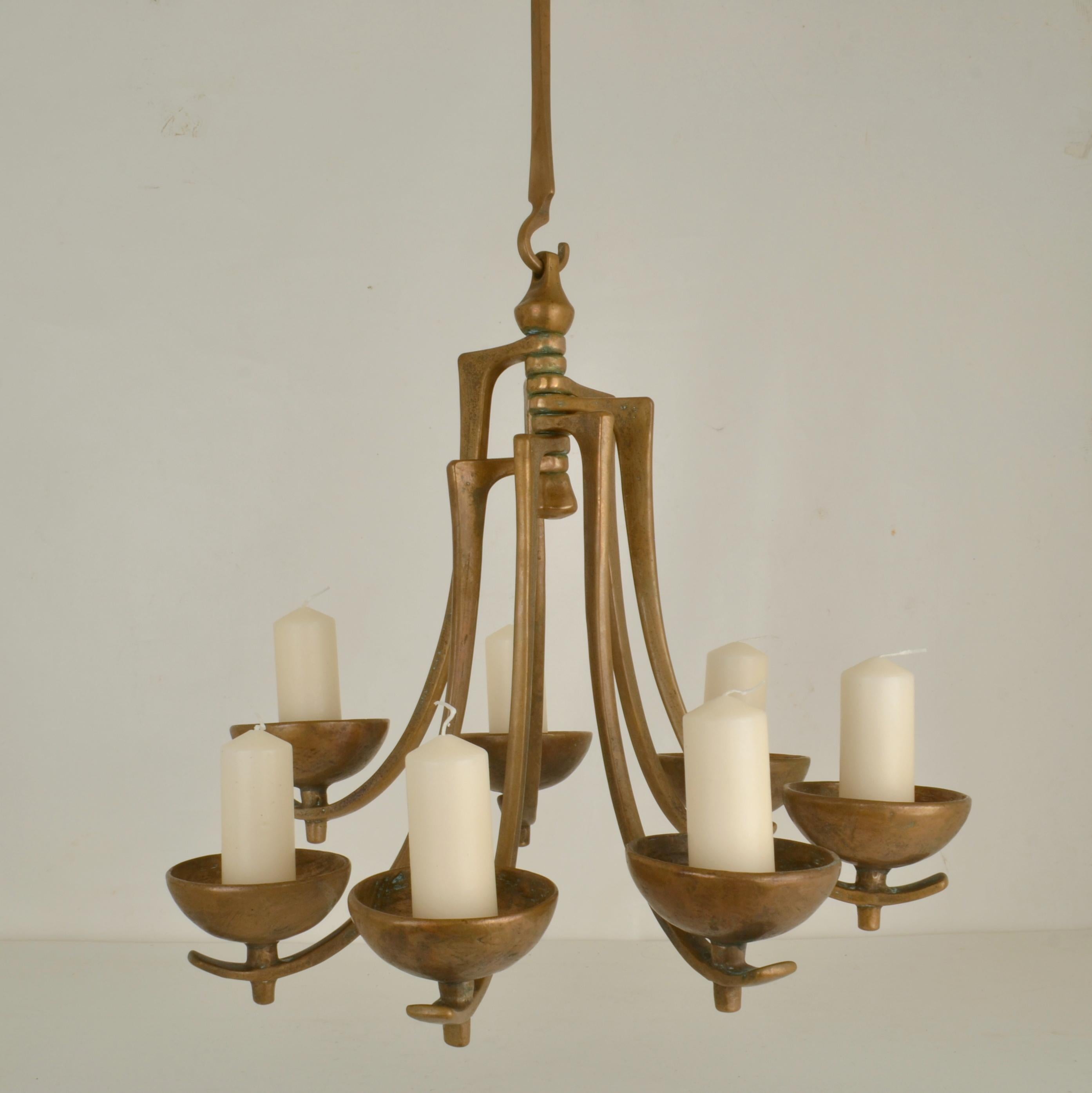 Mid-Century Modern Bronze Candelabra Chandelier by Harjes, 1960's