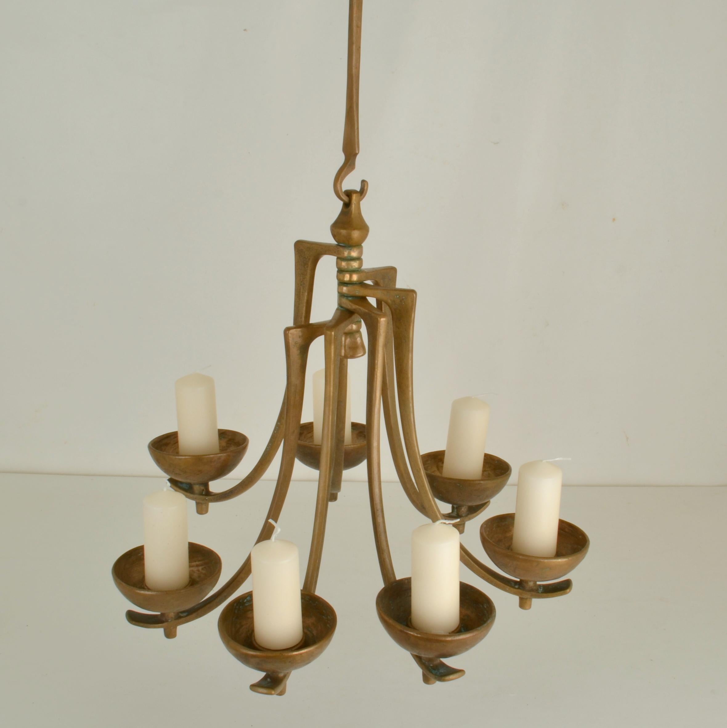 Cast Bronze Candelabra Chandelier by Harjes, 1960's