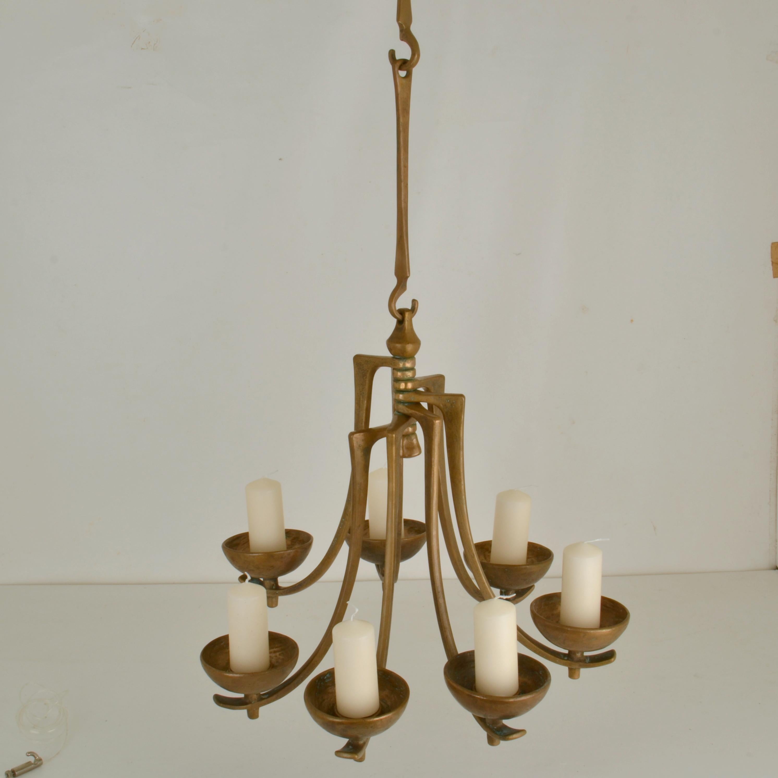 Bronze Candelabra Chandelier by Harjes, 1960's In Excellent Condition In London, GB