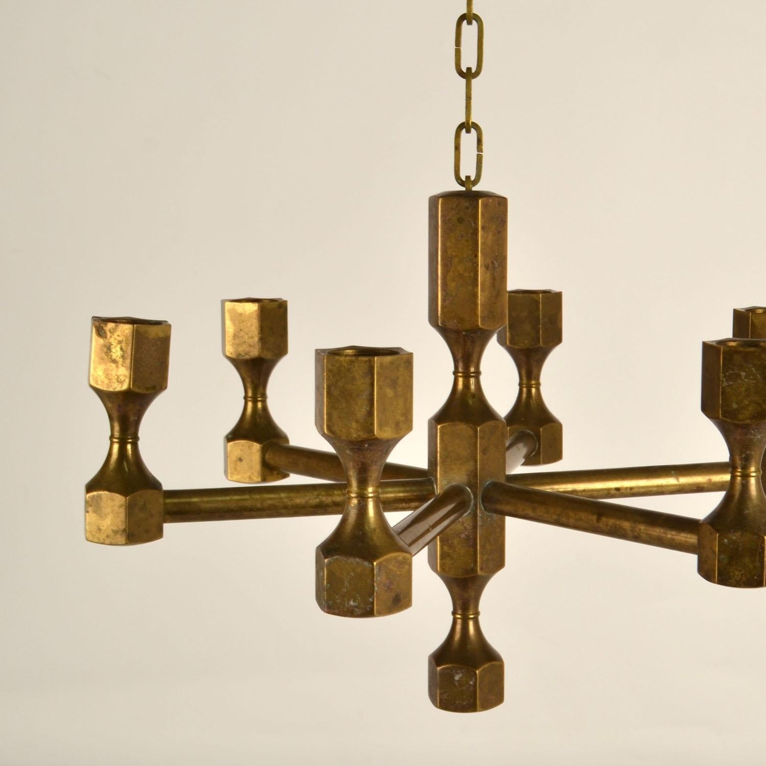 Mid-Century Modern Bronze Candelabra Chandelier for Six Candles 1970's