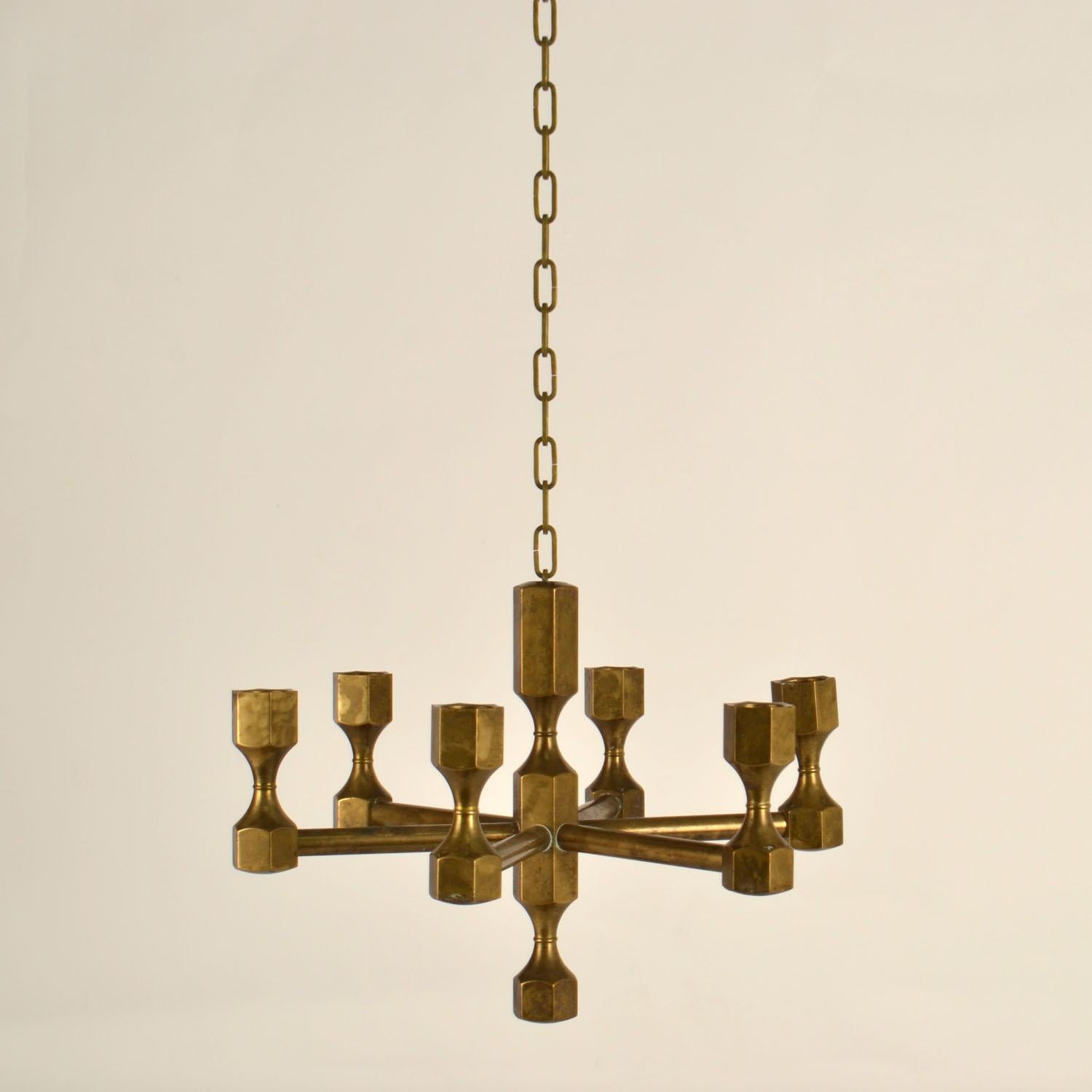 German Bronze Candelabra Chandelier for Six Candles 1970's