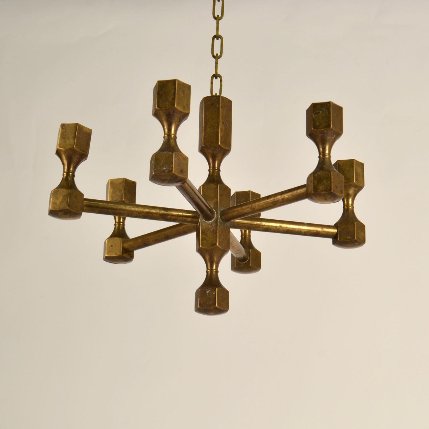 Cast Bronze Candelabra Chandelier for Six Candles 1970's