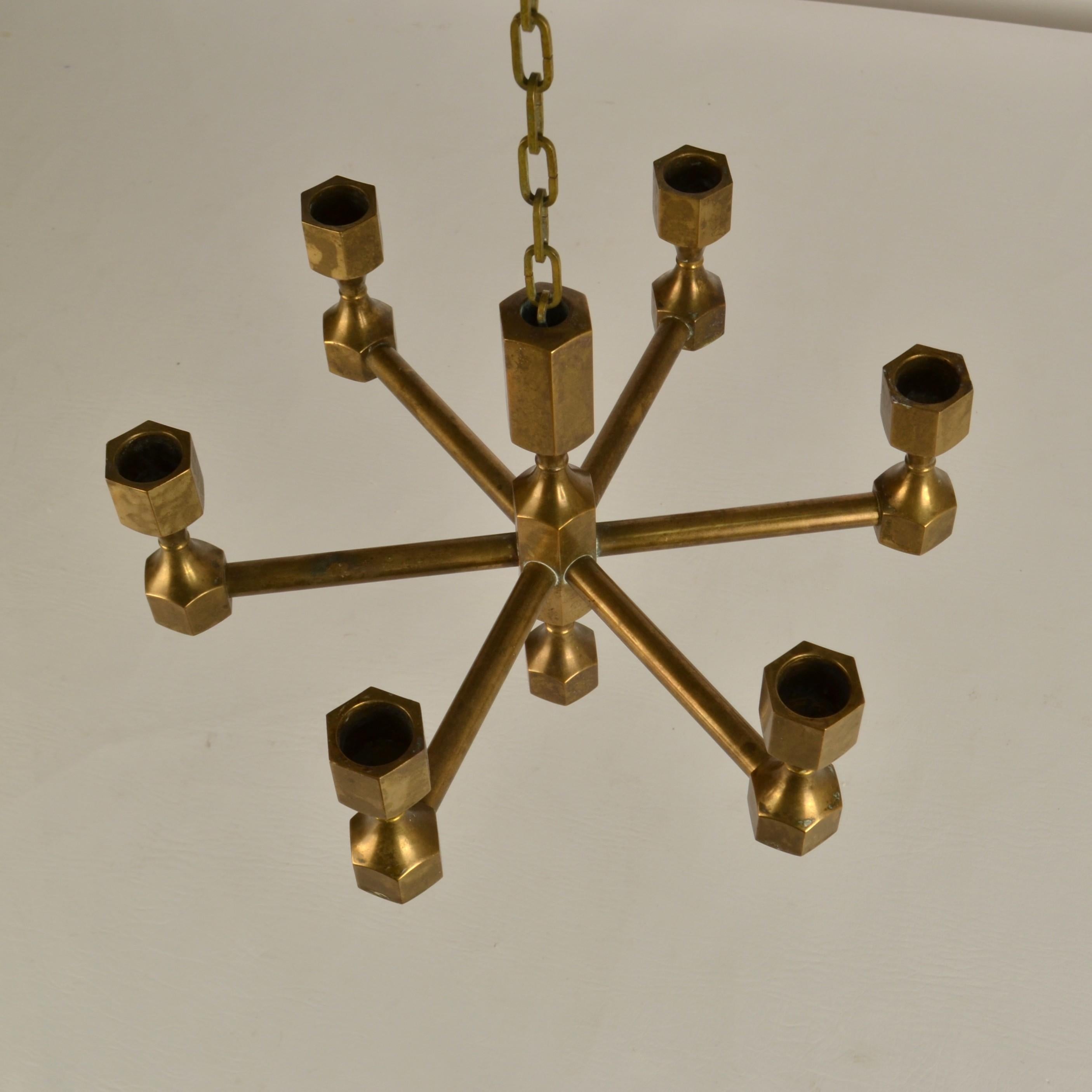 Bronze Candelabra Chandelier for Six Candles 1970's In Excellent Condition In London, GB