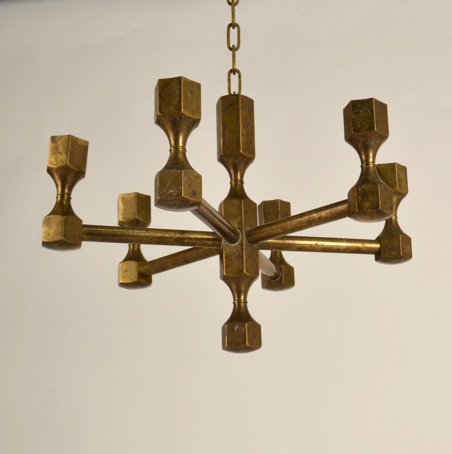 Mid-20th Century Bronze Candelabra Chandelier for Six Candles 1970's