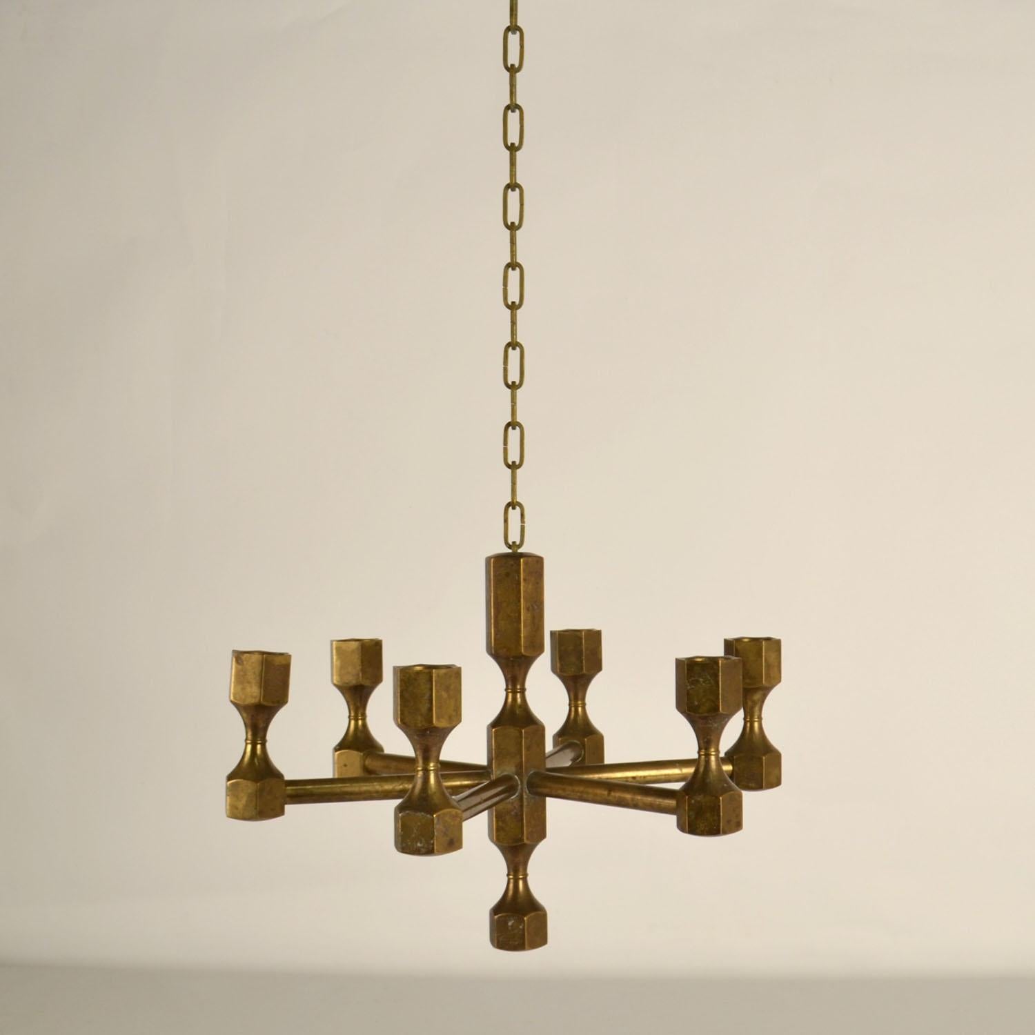 Bronze Candelabra Chandelier for Six Candles 1970's 1