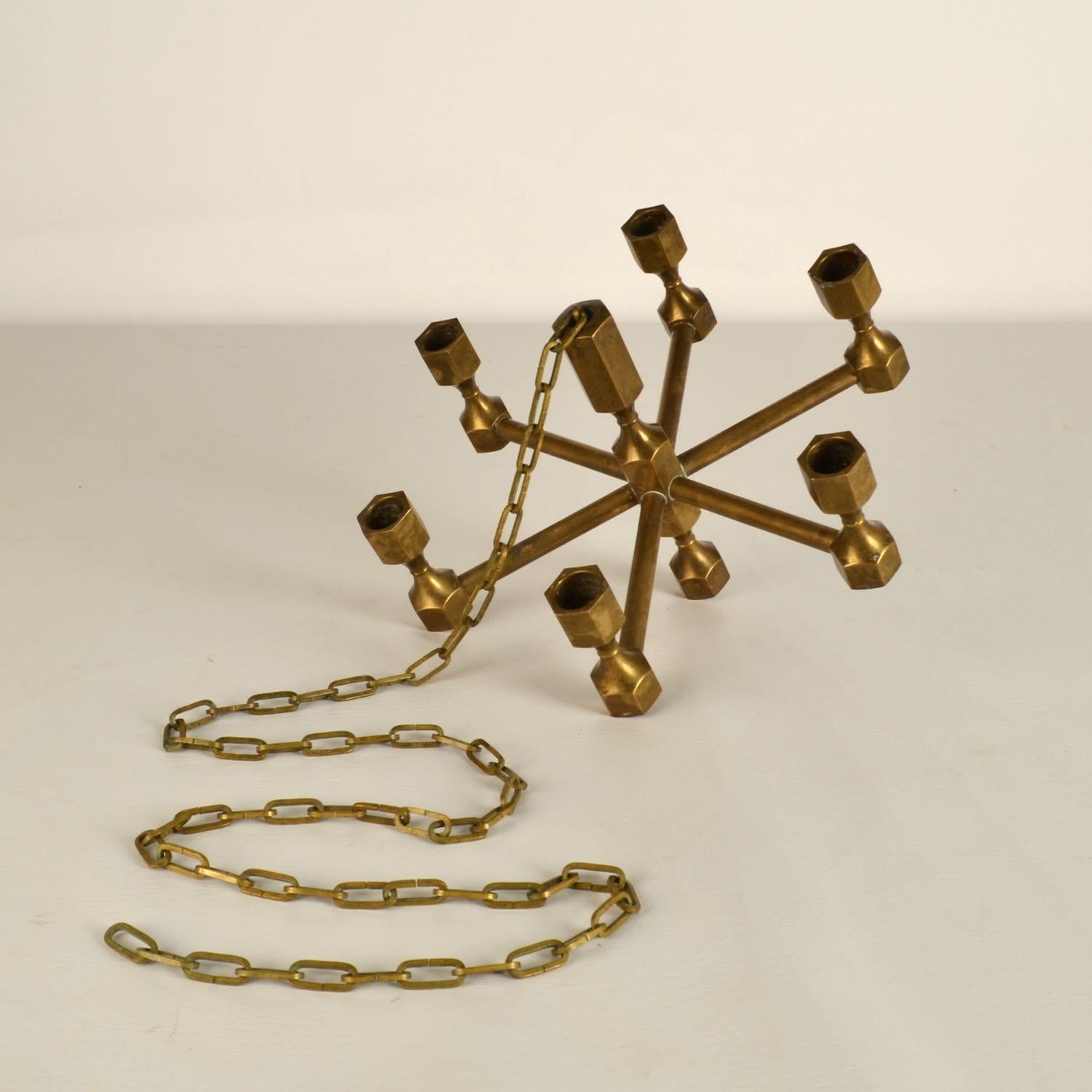 Bronze Candelabra Chandelier for Six Candles 1970's 2
