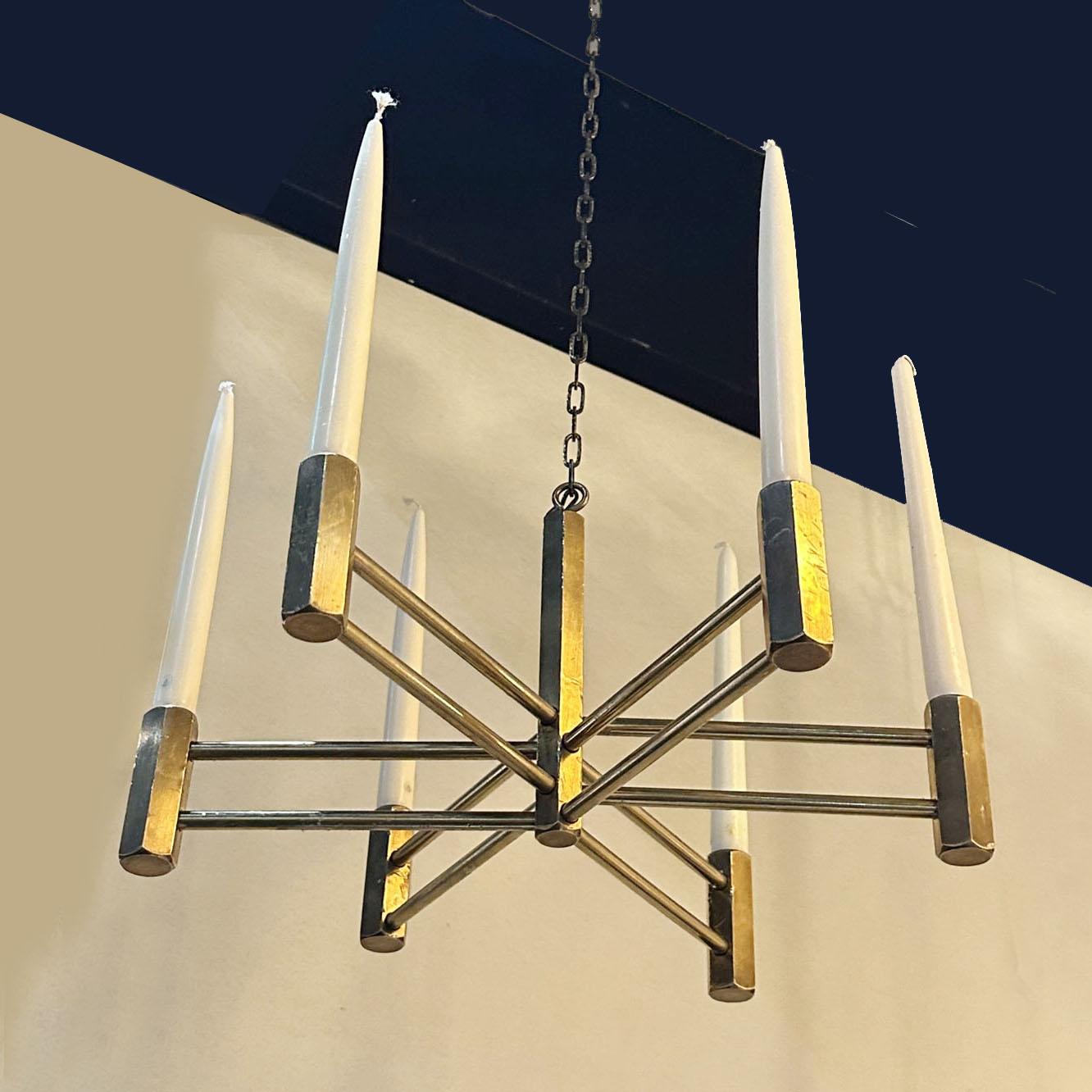 Allemand Chandelier en bronze pour six bougies, années 1970 en vente