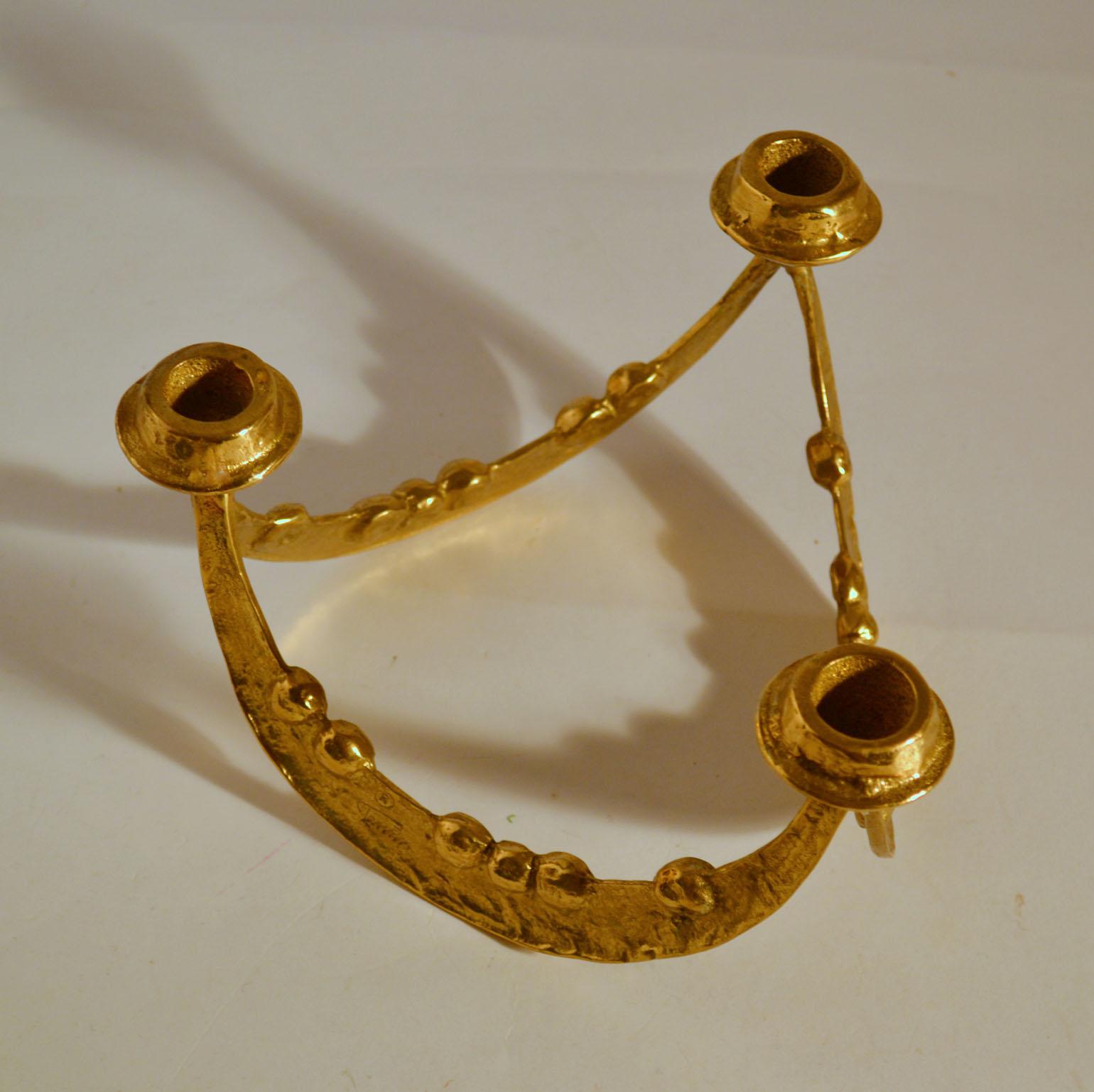 European Sculptural Bronze Candelabra for Three Candles