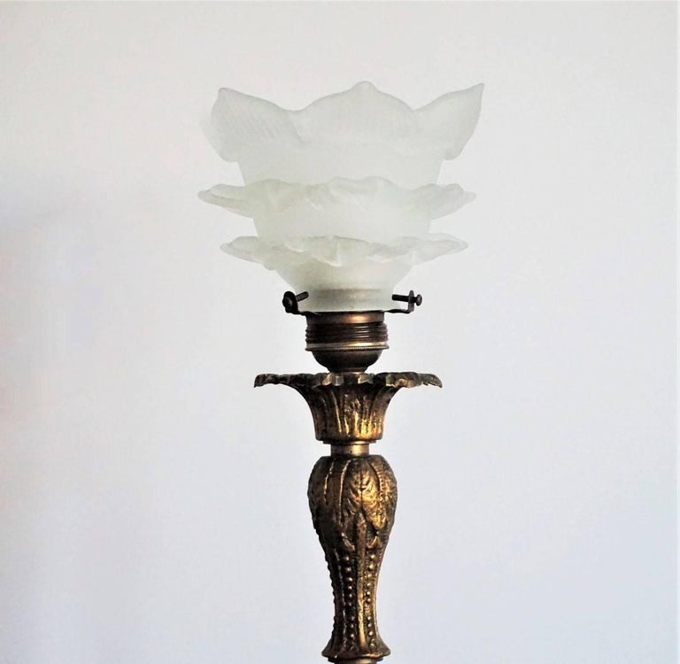 Bronze Candelabra Table Lamp with Glass Tulip Shade at 1stDibs