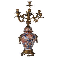 Antique Bronze Candelabra with Imari Vase, XIX Century