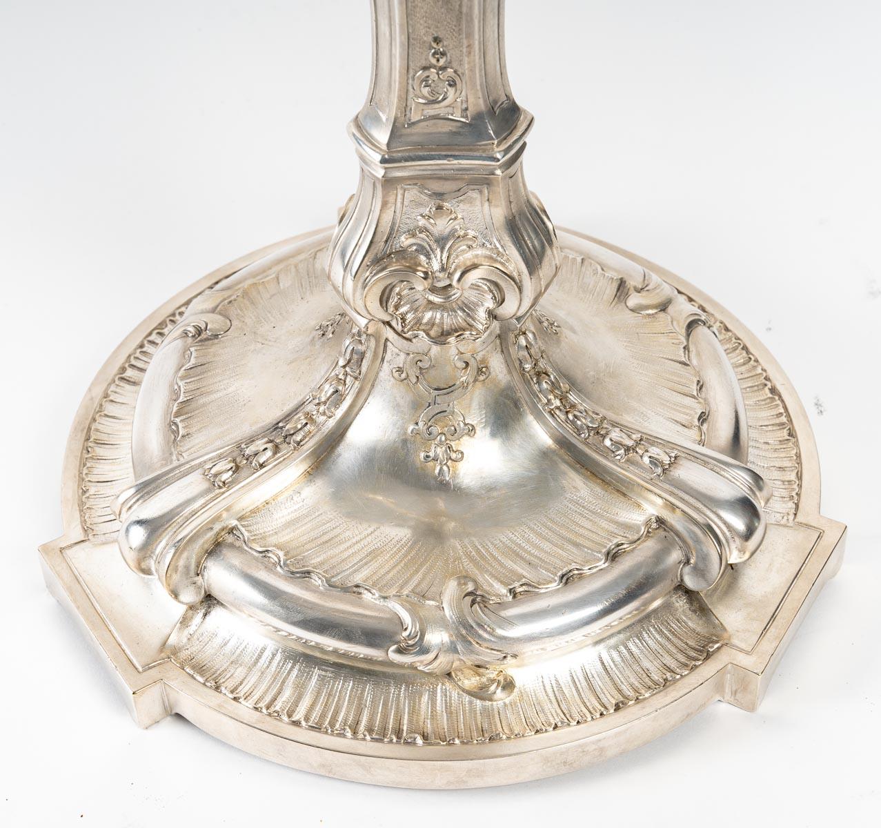 Silvered Bronze Candelabras, Napoleon III Period, Signed Christofle