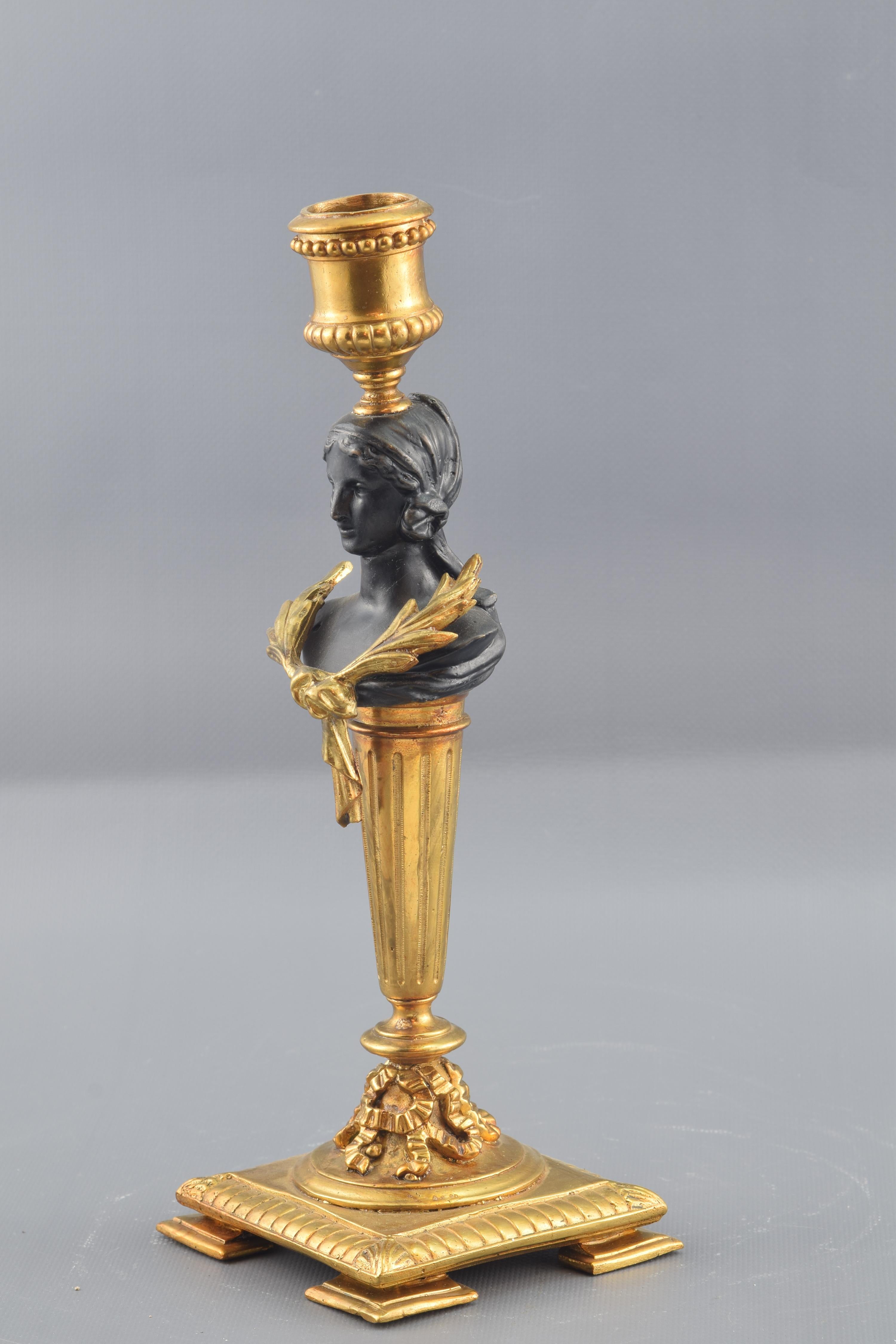 European Bronze Candleholder, Bronze, after Empire Style